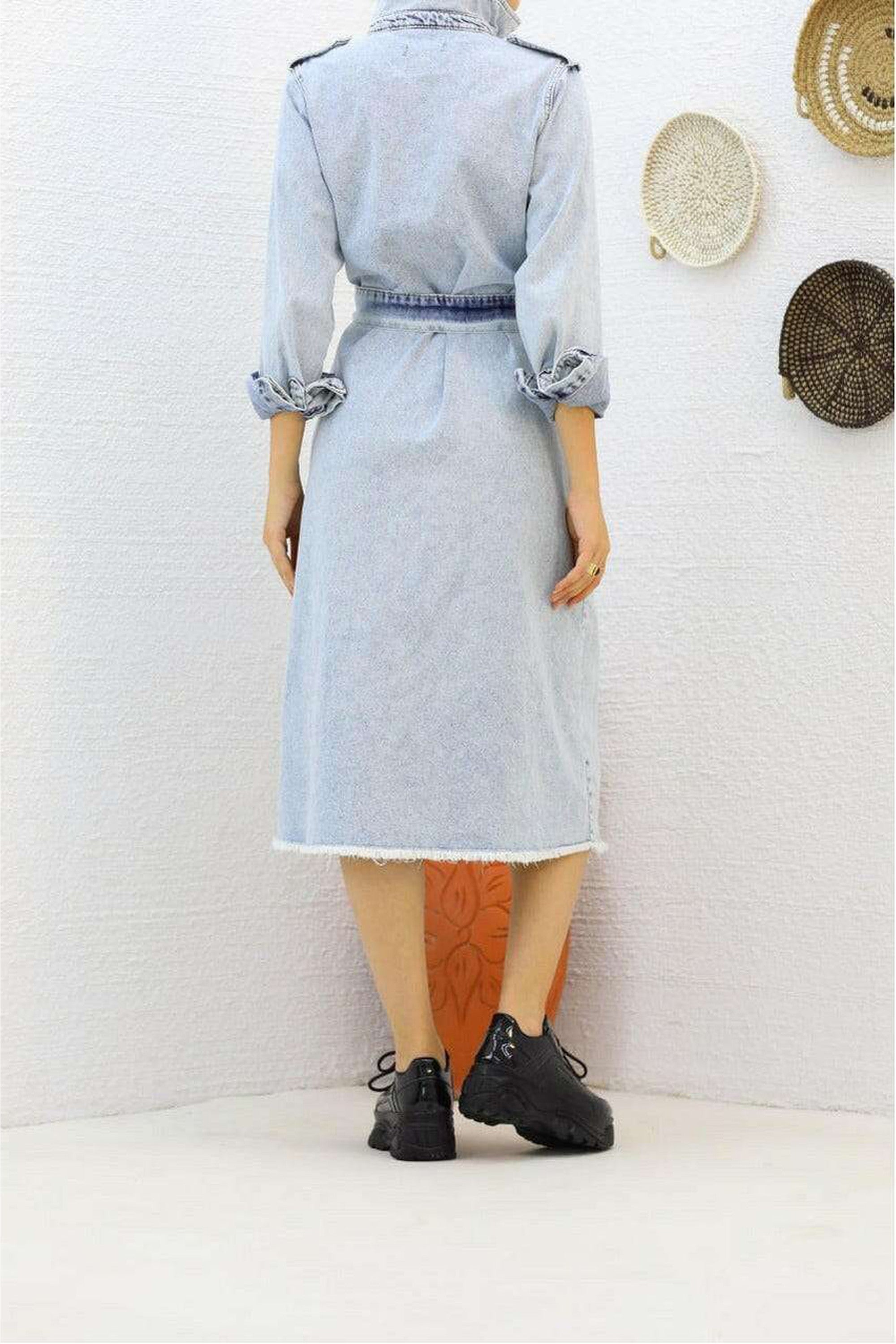 Stylish Long Sleeve Denim Midi Dress for Women | Vintage Blue Denim Shirt Dress | Perfect for Casual Outings, Date Nights & Fall Layering