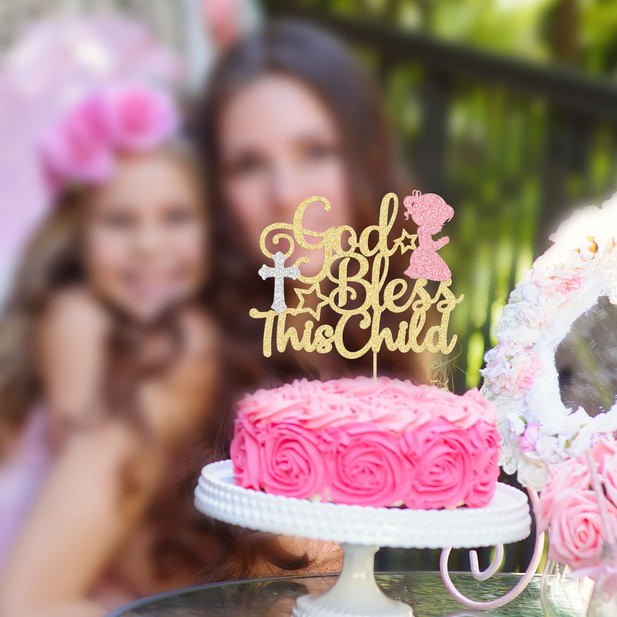 God Bless This Child Cake Topper - Glitter Baptism Decor for Baby Shower, Birthday & Christmas Parties - 1 Pack Cake Pick Decoration Supplies for Celebrations & Special Occasions