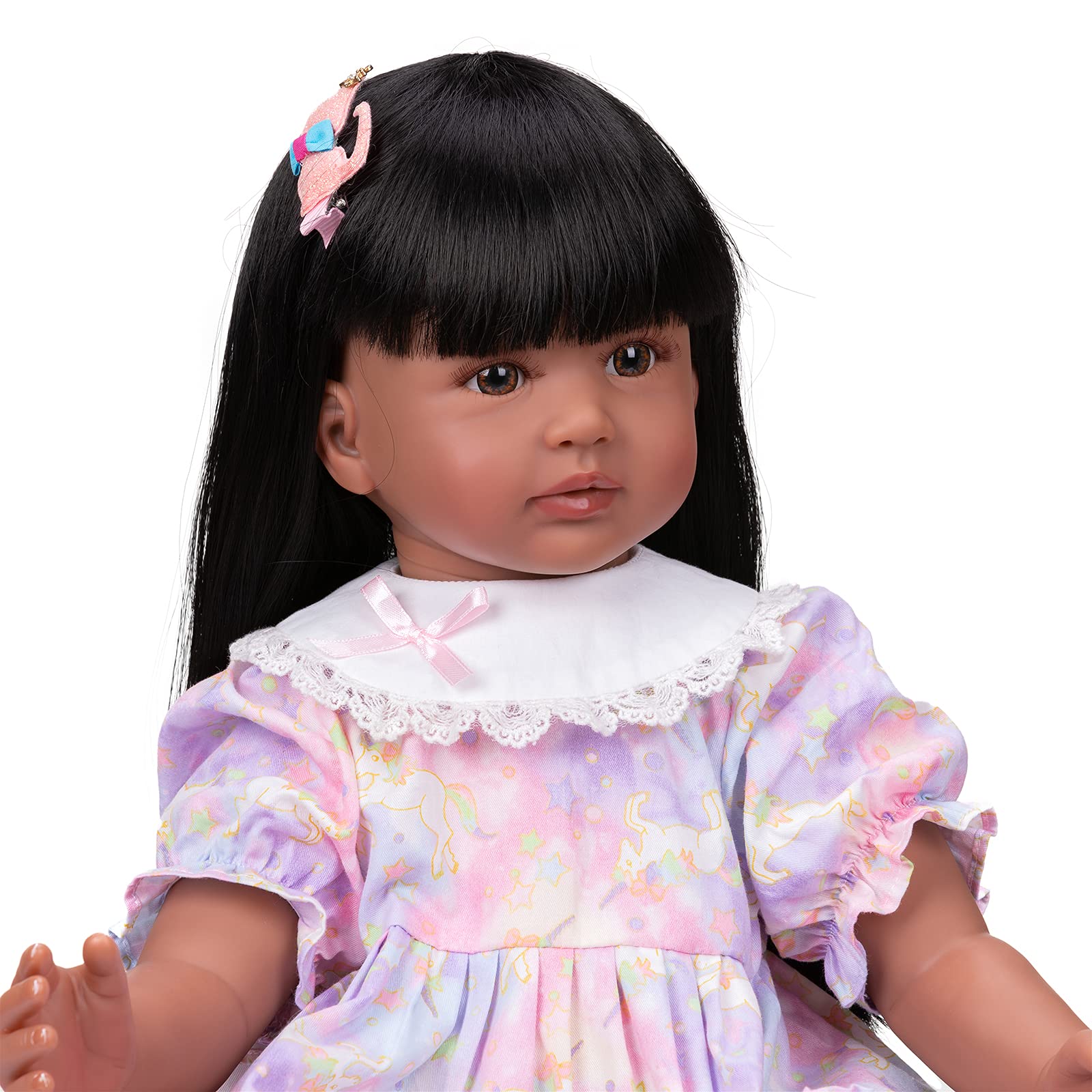 24 Inch Reborn Toddler Girl Doll - Cute Princess Doll with Dark Tan Skin & Beautiful Dress - Collectible Toy for Christmas & Birthday Gifts - Perfect for Pretend Play, Nursery Decor & Doll Collectors
