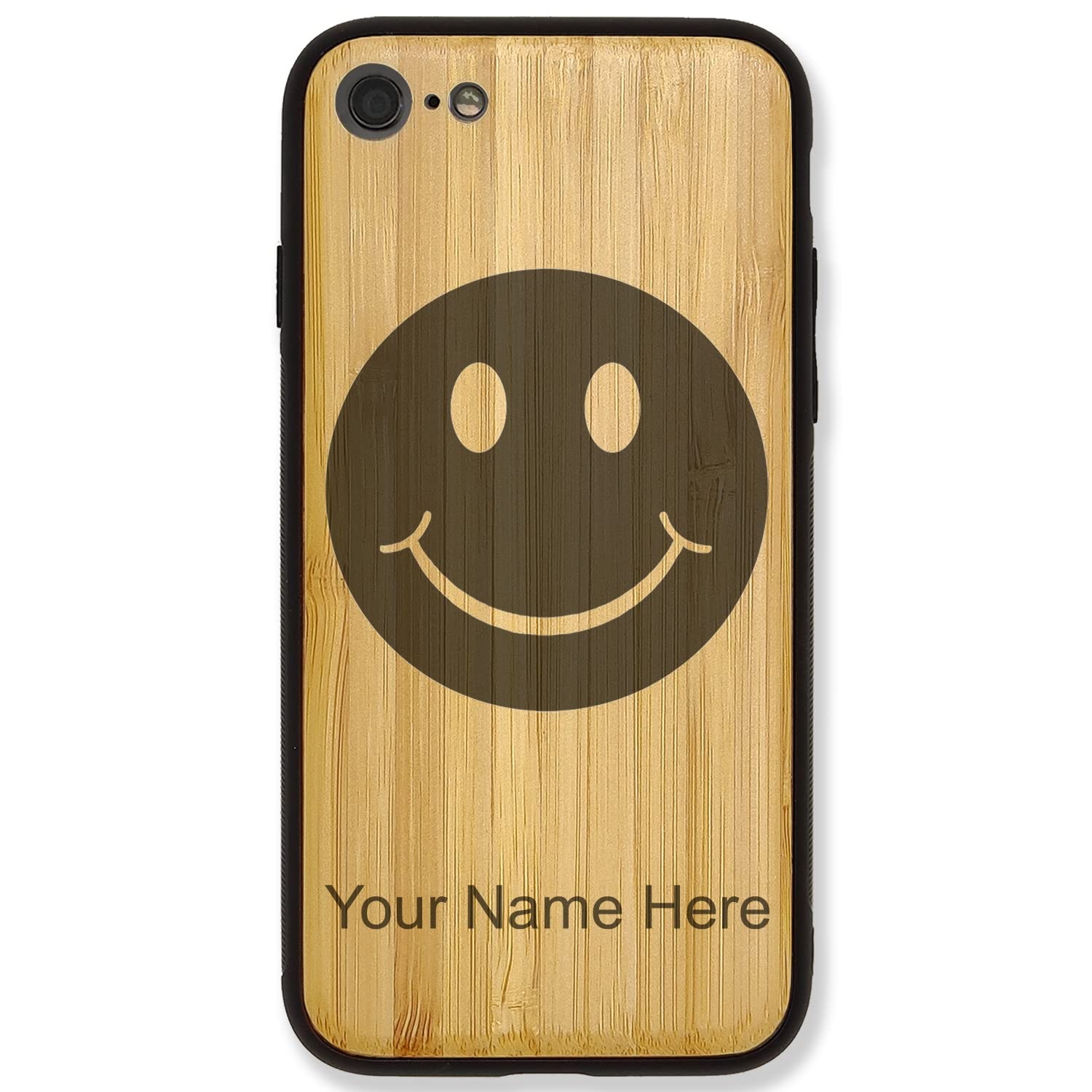 Personalized Bamboo Phone Case for iPhone 7 Plus & 8 Plus with Happy Face Engraving - Perfect Gift for Birthday, Anniversary & Daily Protection