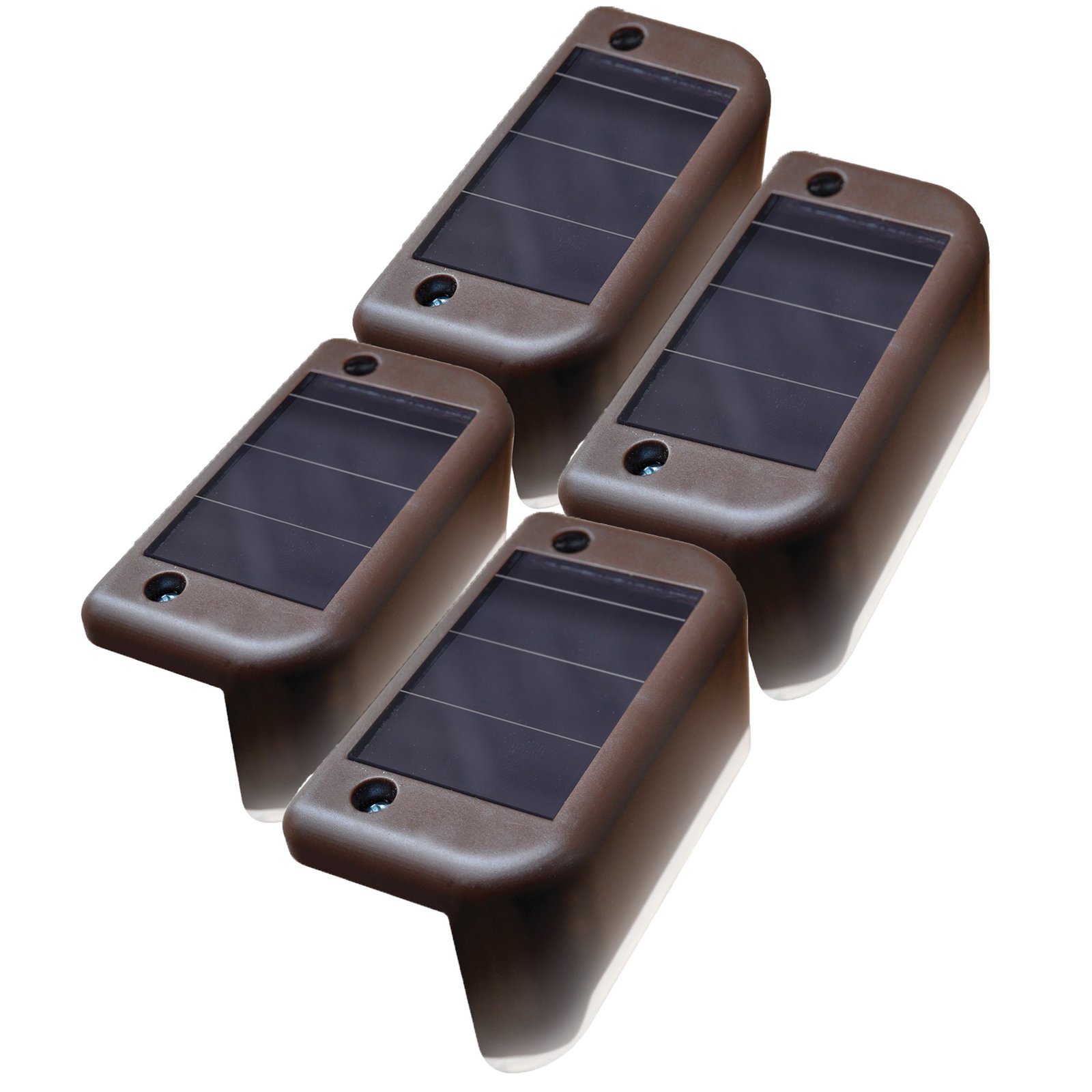 Maxsa 47332 Solar Powered Weatherproof Outdoor Lights - Dusk to Dawn LED Step Lights for Stairs, Decks, Railings & Pathways (4-Pack, Brown) | Energy-Efficient Landscape Lighting for Home, Garden & Patio Safety