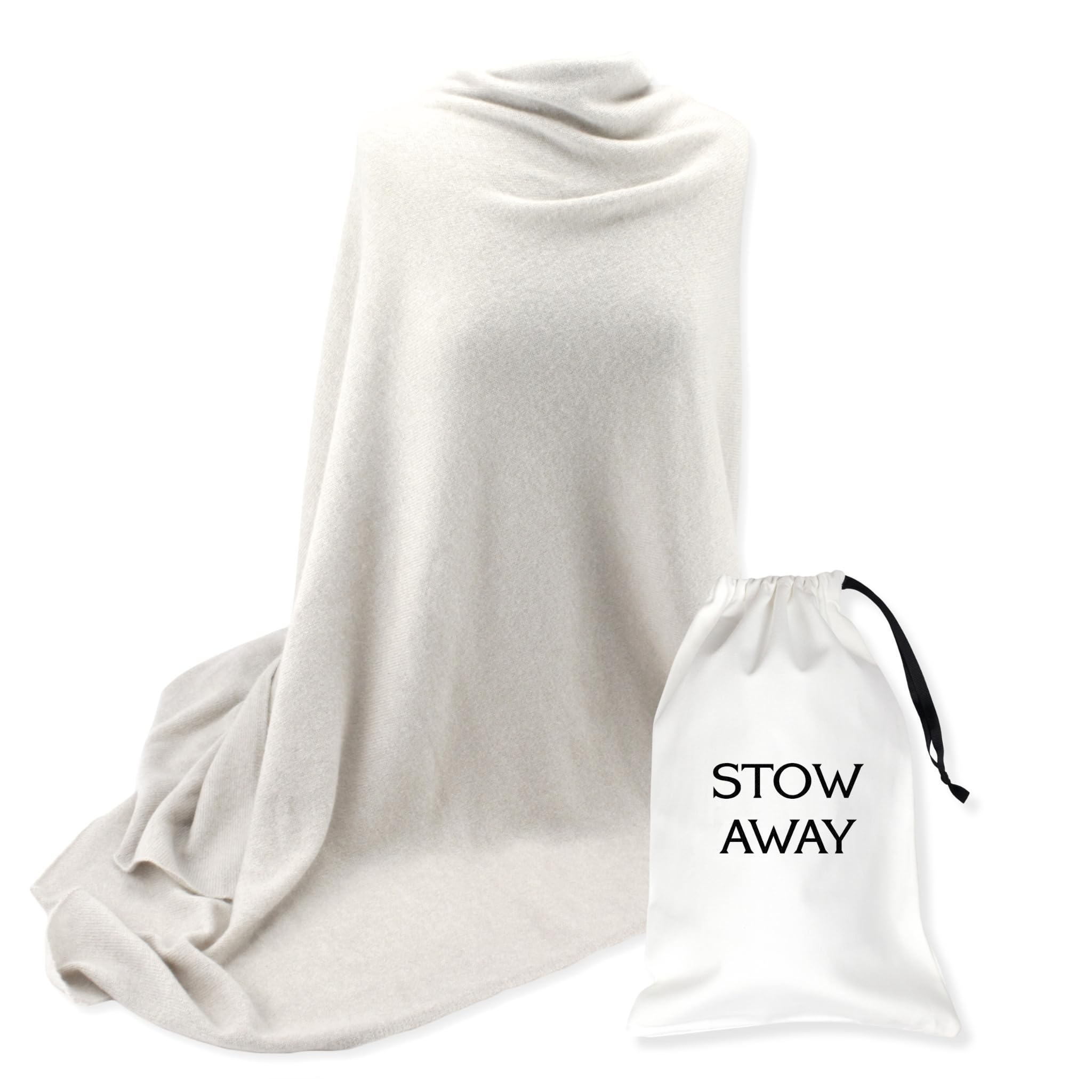 Jet&Bo 100% Pure Cashmere Travel Wrap, Scarf & Blanket in Ivory - Soft Luxury Shawl with Storage Bag & Gift Box - Perfect for Airplane, Office & Winter Outfits