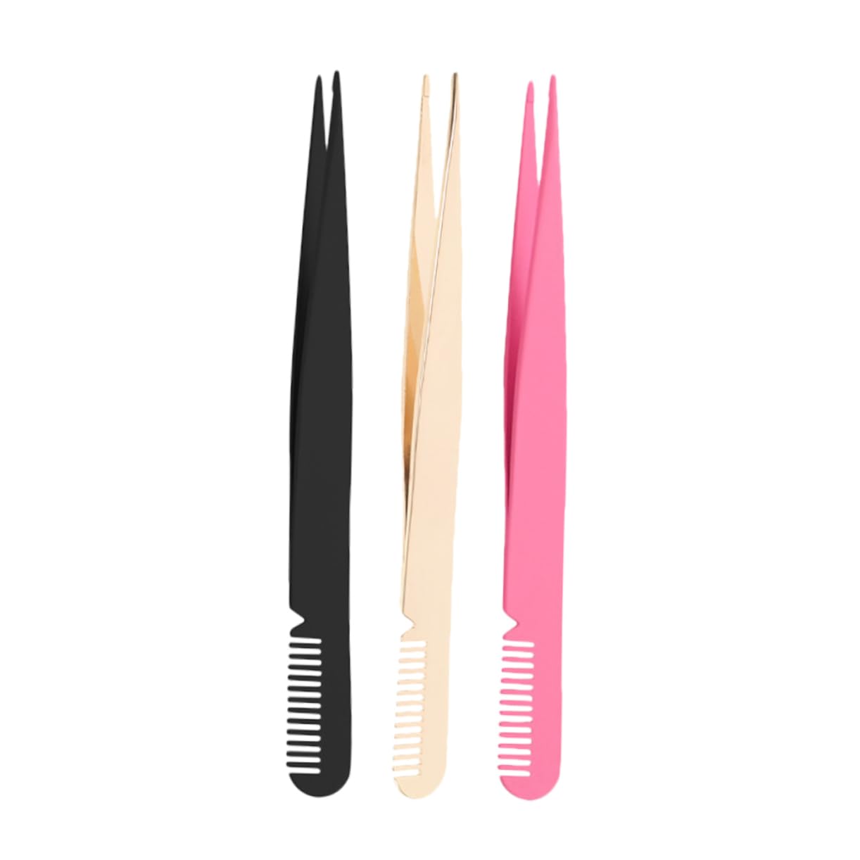 Professional Stainless Steel Eyelash & Eyebrow Tweezers Set - 3pcs Precision Tweezers for Men & Women - Perfect for Lash Extensions, Eyebrow Shaping & Makeup Application