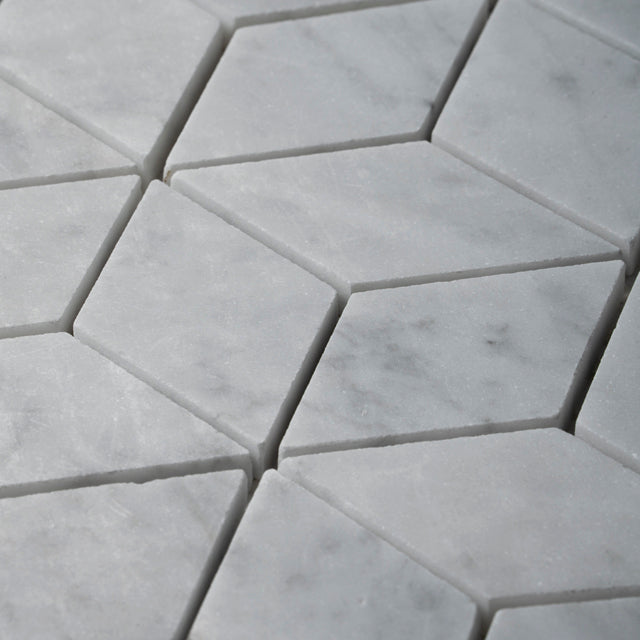 Premium Carrara Gabriele Diamond Cube Honed Marble Mosaic Tile 11.1