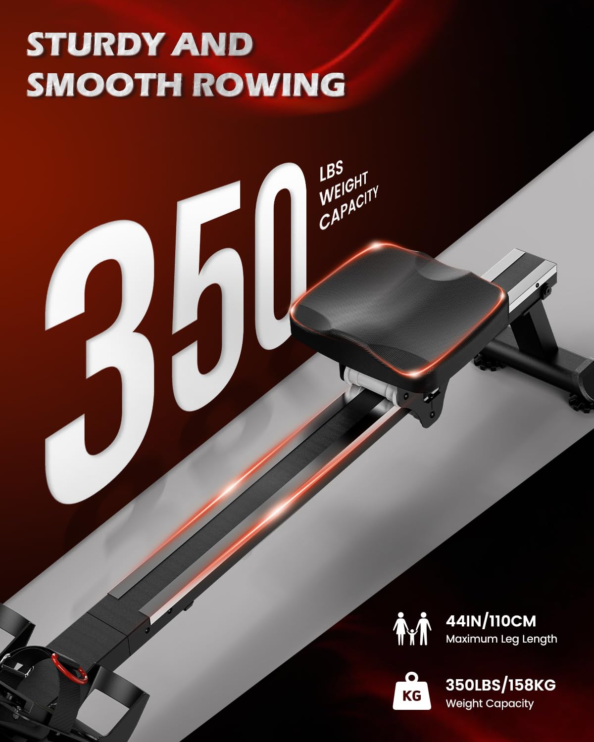 PASYOU Water Rowing Machine for Home Use - 350LBS Weight Capacity, Bluetooth Connectivity & LCD Monitor - Perfect for Cardio Workouts, Full-Body Training and Home Gym Fitness