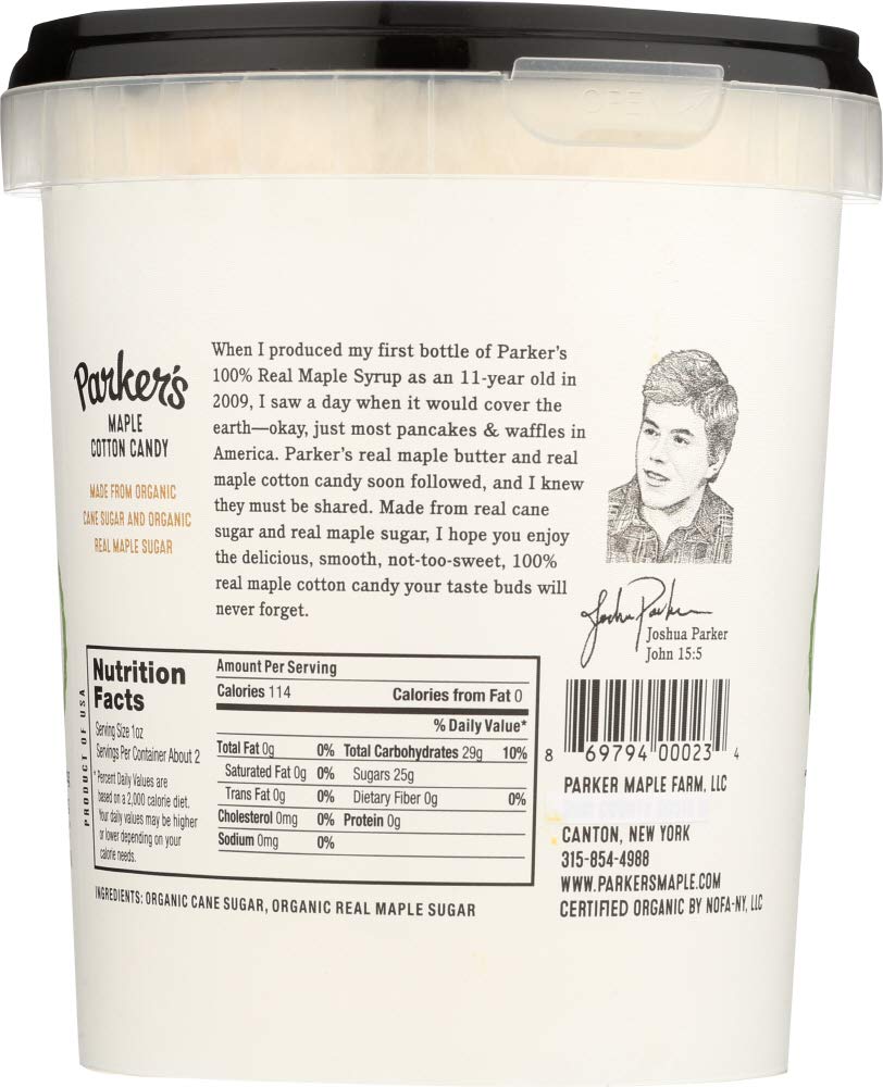 Organic Maple Cotton Candy by Parker's - 2 Ounce (Pack of 4) | Pure Maple Flavor, Gluten-Free & Non-GMO | Perfect for Parties, Gifts & Sweet Treats