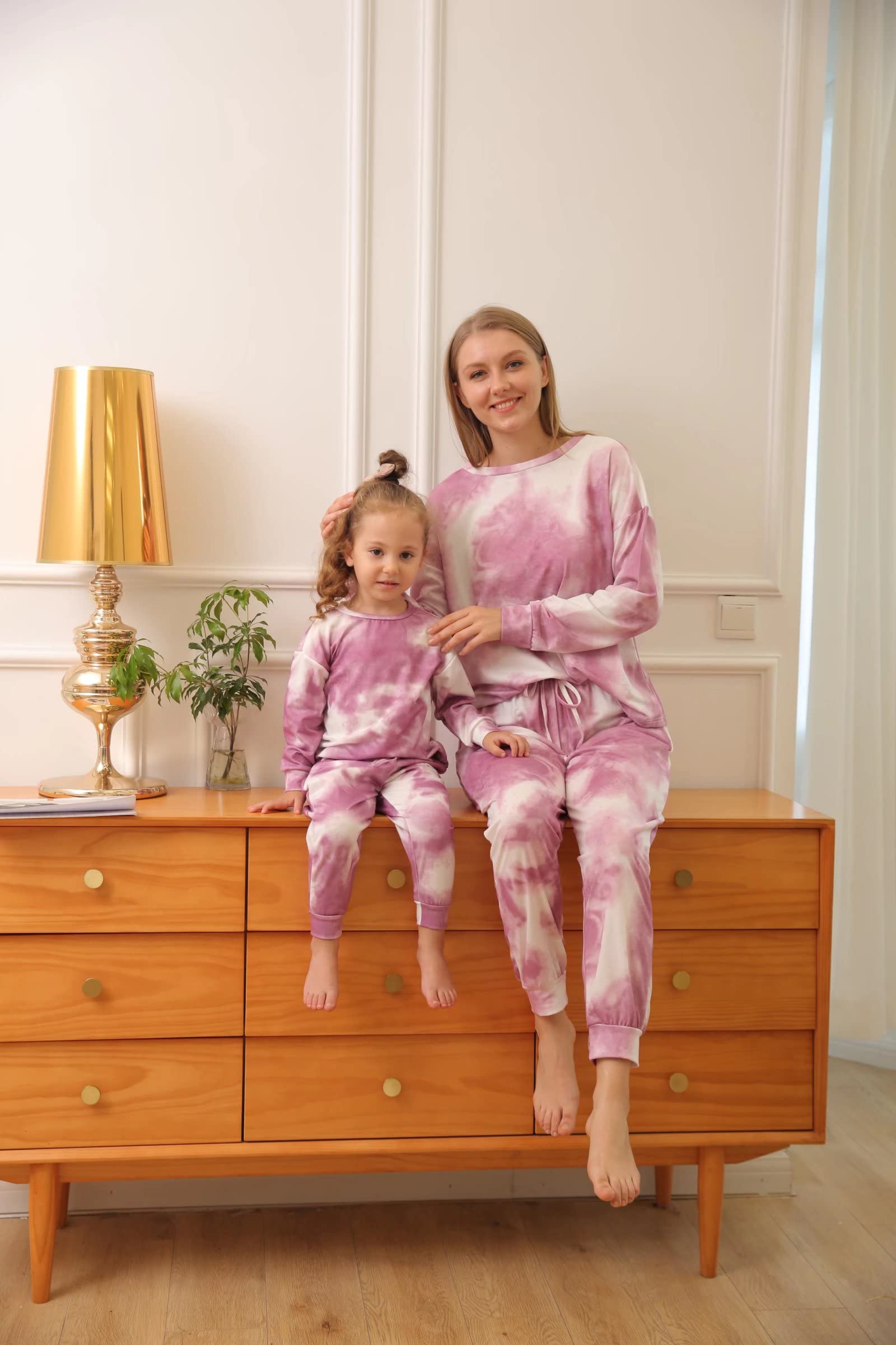 Mommy and Me Tie Dye Matching Sweatshirt & Jogger Pants Set - Cute Baby Girl Outfits, Long Sleeve Pullover Lounge Wear for Family Photos & Casual Outings