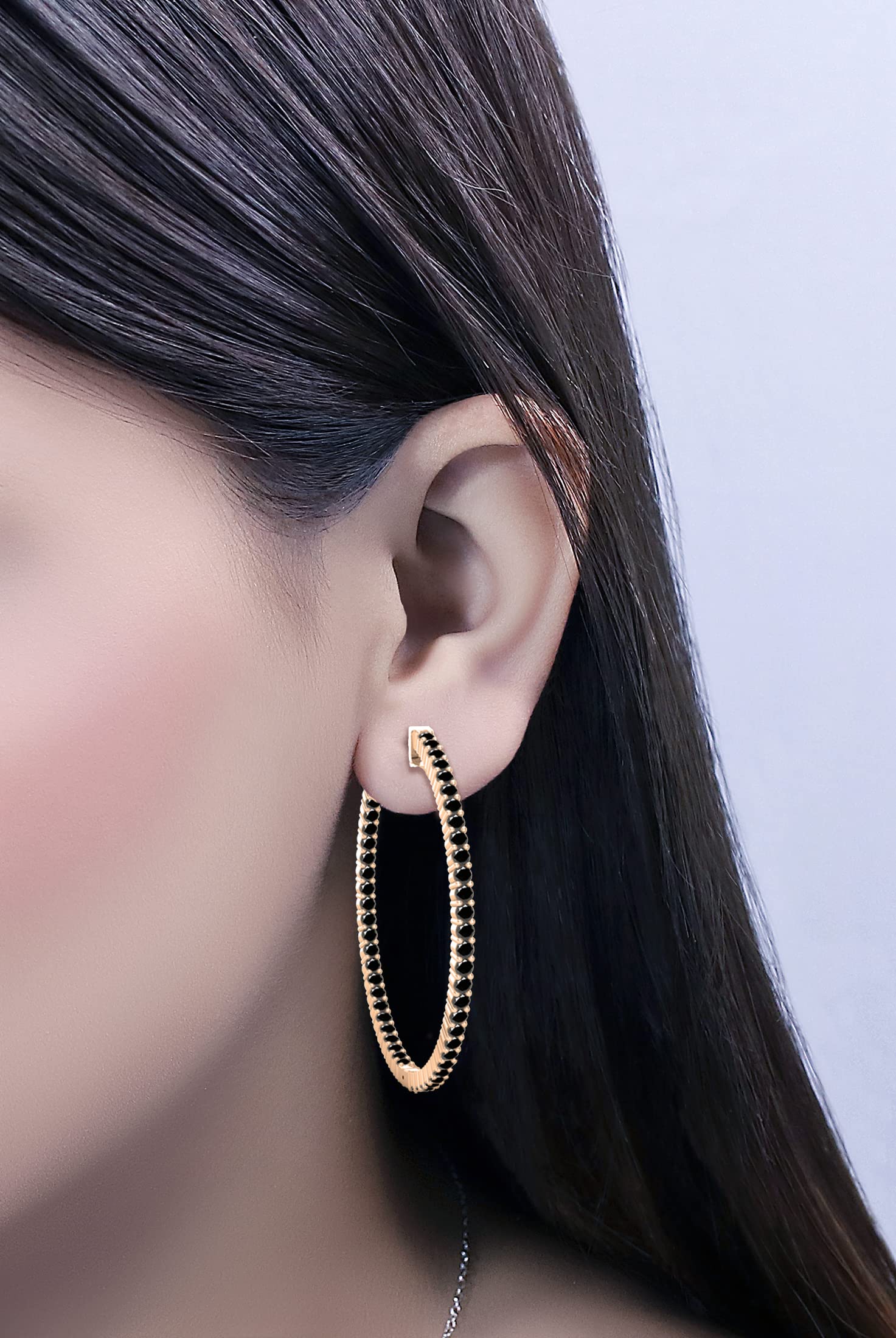 Dazzlingrock Collection 14K Solid Gold Round Gemstone & Diamond Inside Out Hinged Hoop Earrings for Women | Classic Thin Post Design | Perfect for Everyday Wear, Date Nights & Special Occasions