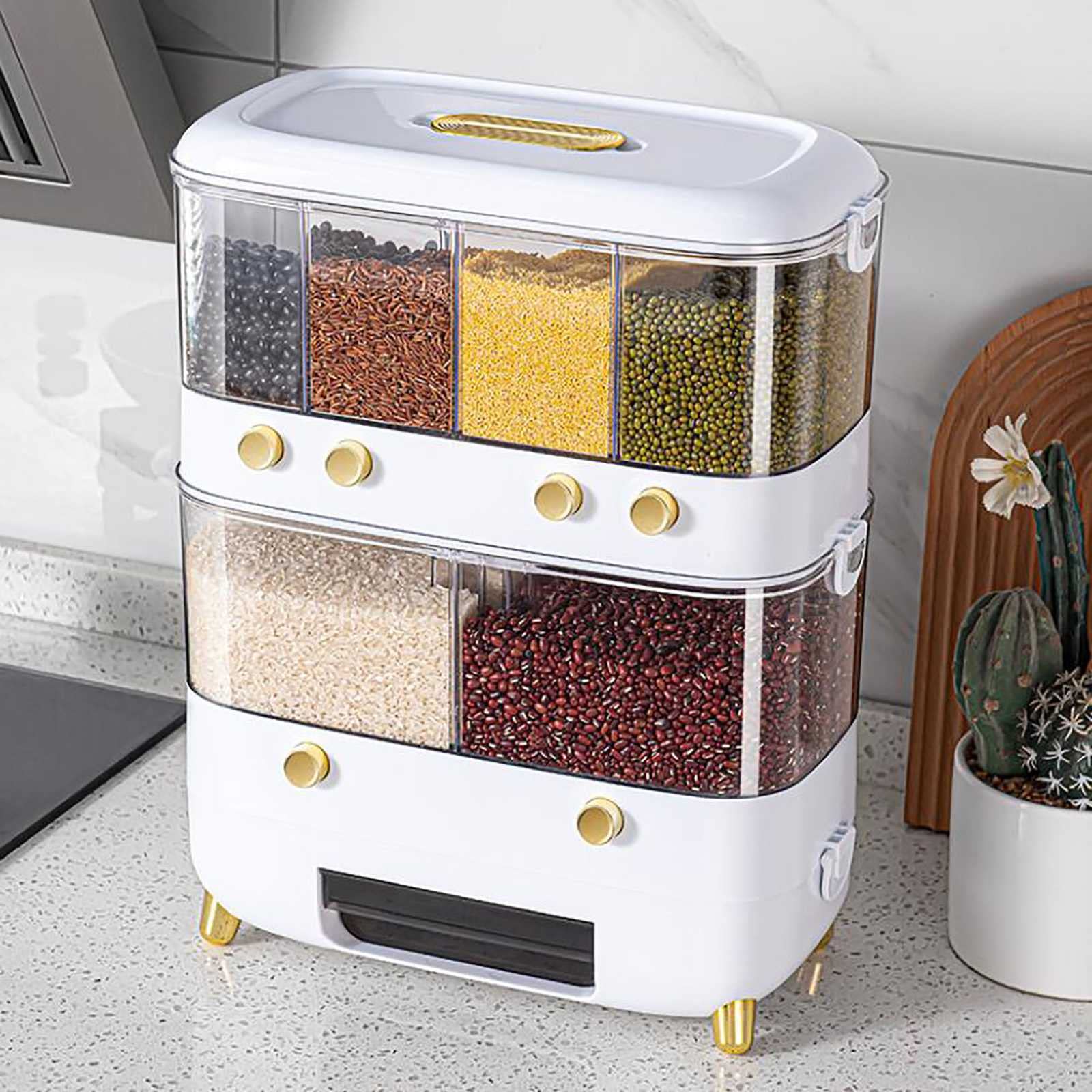 QFXFL 4.5L Clear Cereal Storage Container with Measuring Cup - Airtight Food Dispenser for Kitchen, Pantry, Nuts, Snacks, Rice & Dry Goods - Perfect for Countertop Organization & Bulk Food Storage