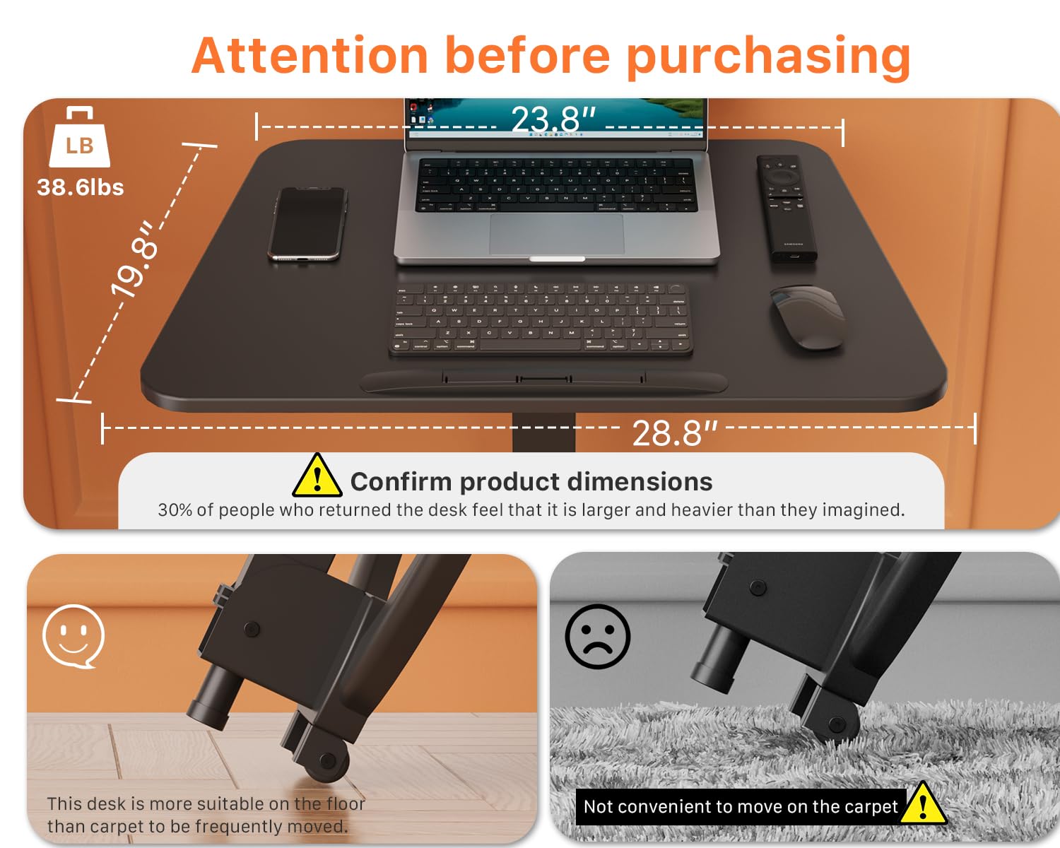 JOYworker Foldable Standing Desk - Adjustable Height Sit Stand Workstation with Wheels, 90° Tiltable Portable Laptop Table for Home Office, Non-Slip Surface Holds 22lbs (Black) | Perfect for Remote Work, Small Spaces & Ergonomic Workspaces