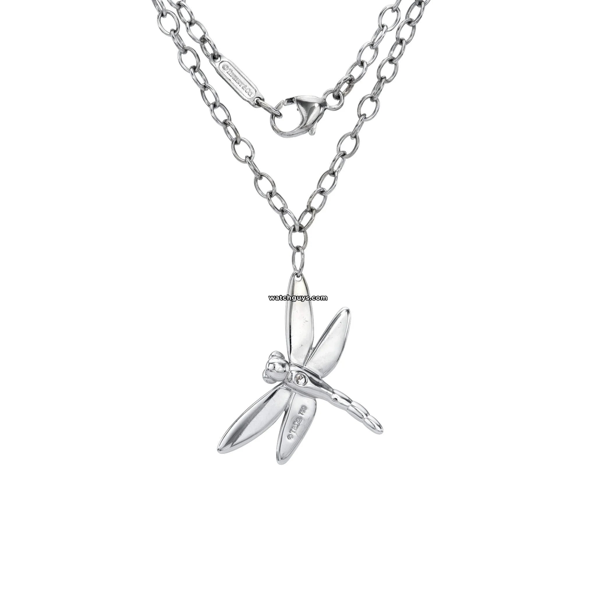 Tiffany & Co. 18K White Gold Dragonfly Pendant Necklace with Diamonds - Elegant Jewelry Gift for Women, Perfect for Anniversaries & Special Occasions