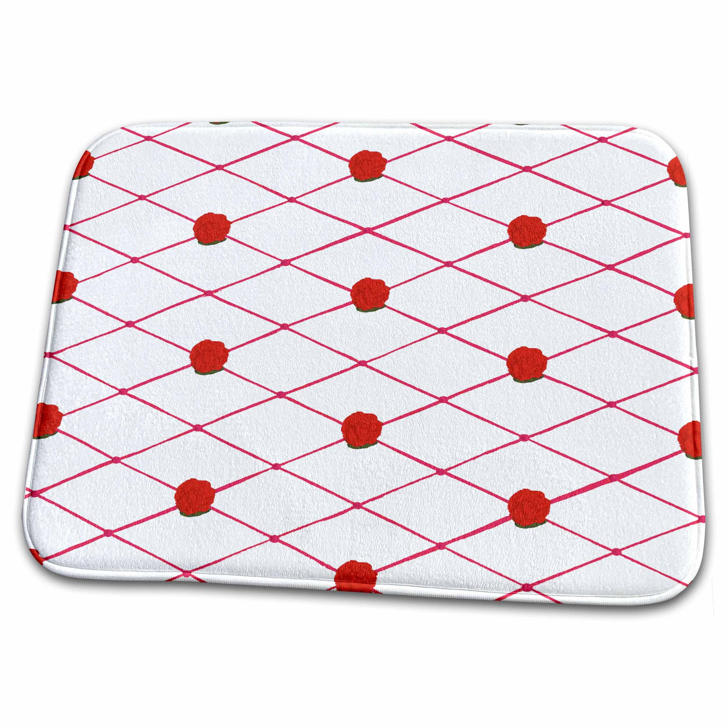 3D Rose Red Criss Cross Diamond Pattern Bath Rug with Painted Roses - Non-Slip Bathroom Mat for Shower, Vanity & Floor Decor (Rug-77679-1) - Soft Absorbent Cotton Bath Mat for Modern Home & Spa Style Bathroom