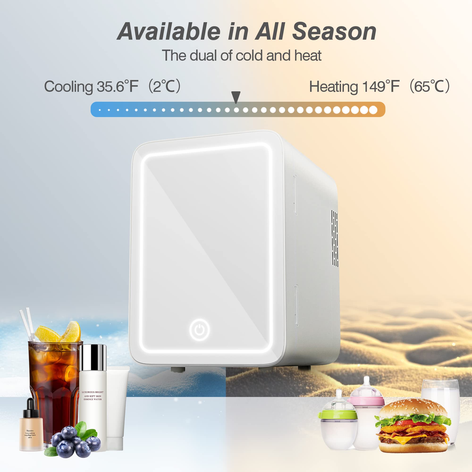 Mini Skincare Fridge with Dimmable LED Mirror - 4L/6 Can Portable Cooler & Warmer for Cosmetics, Food & Drinks | Perfect for Bedroom, Office, Car & Travel | Compact Makeup Refrigerator for Beauty Products Storage