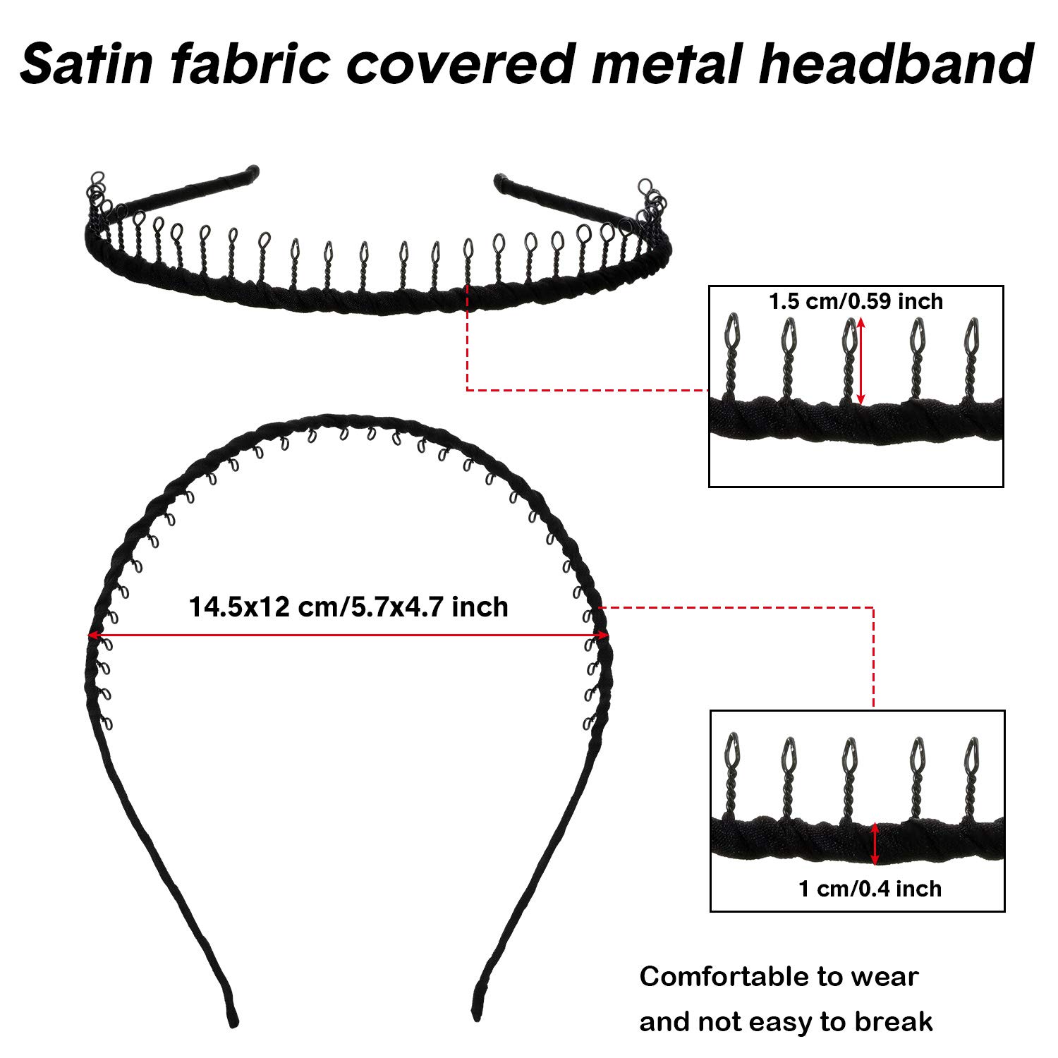 Zhanmai 10 Pack Unisex Metal Hairbands with Teeth Comb - Hair Hoop Headbands for Men & Women - Perfect for Styling, Hair Control, and Fashion Accessories