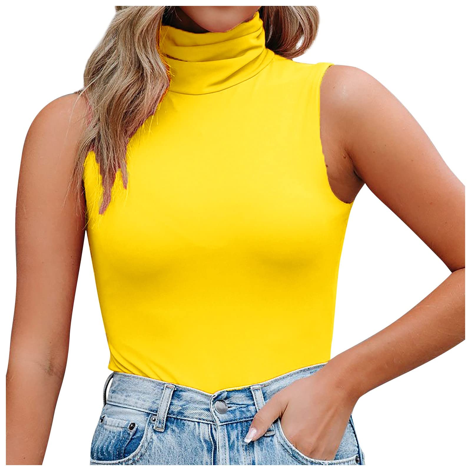 BISXOTY Women's High Neck Tank Tops - Slim Fit Flowy Turtleneck Blouses for Workout, Office & Casual Wear | Solid Color Going Out Tops for Women | Perfect for Yoga, Gym, Work & Everyday Fashion