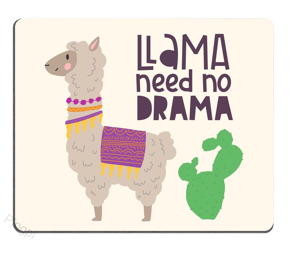 Custom Gaming Mouse Pad - Hand Drawn Cute Alpaca & Cactus Cartoon Design with Inspirational Quote 