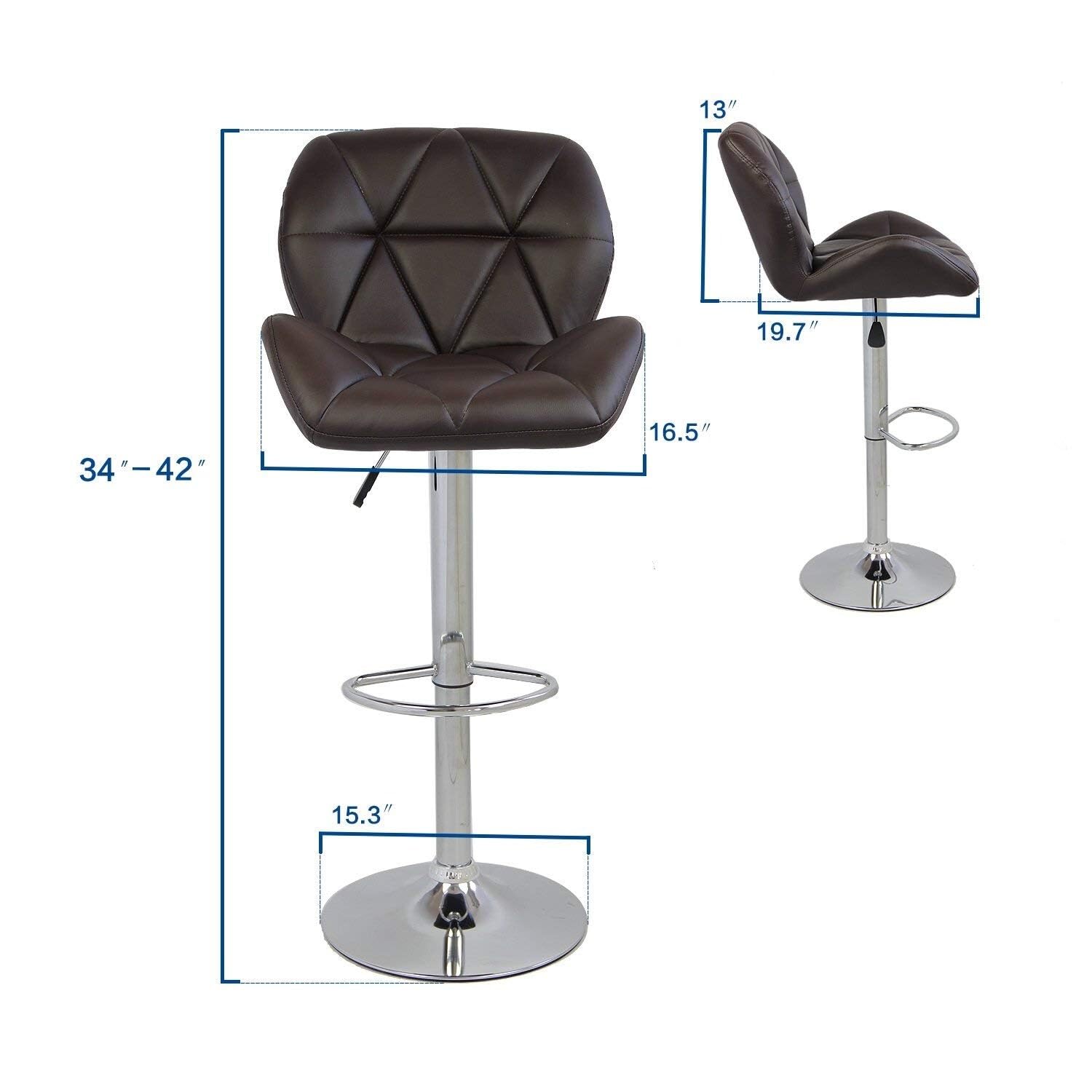 Modern Adjustable Swivel Bar Stools Set of 2 - Faux Leather Upholstered Counter Height Stools in Chocolate Brown - Perfect for Kitchen Islands, Home Bars & Breakfast Nooks
