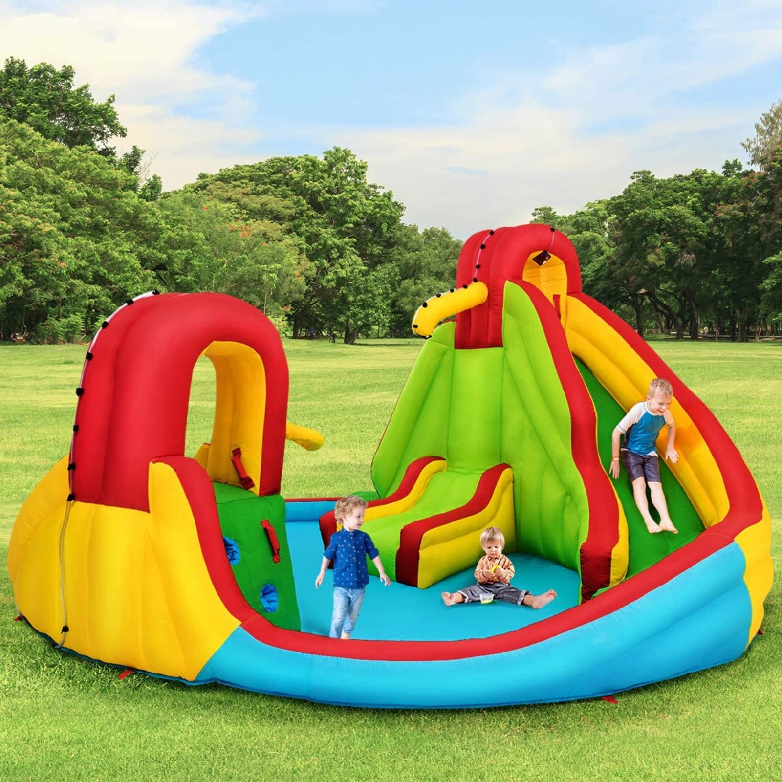 **Costzon 16x14FT Inflatable Water Slide for Kids & Adults - Dual Slides, Climbing Wall, Large Splash Pool - Outdoor Backyard Party Fun, Summer Water Games, Birthday Gifts**