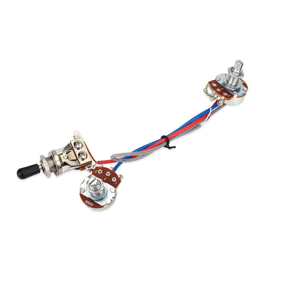 Premium Electric Guitar Wiring Harness Kit - 1 Volume, 1 Tone, 3-Way Toggle Switch with 500K Pots - Professional Upgrade for Les Paul, SG & Humbucker Guitars - Perfect for DIY Guitar Repair & Customization