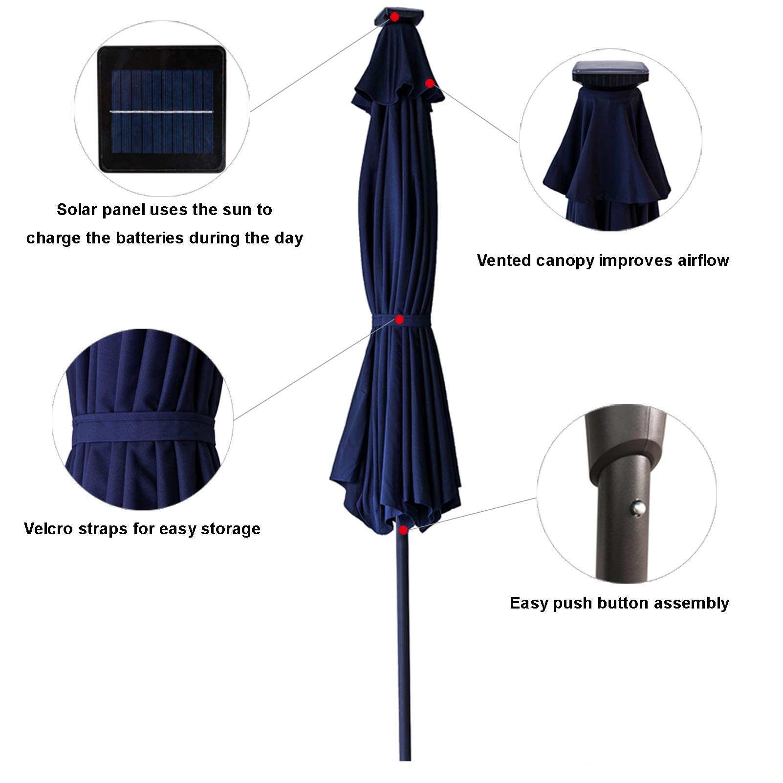C-Hopetree 11 ft Outdoor Patio Market Table Umbrella with Solar LED Lights & Tilt - Perfect for Backyard, Garden, Poolside, and Beach Dining