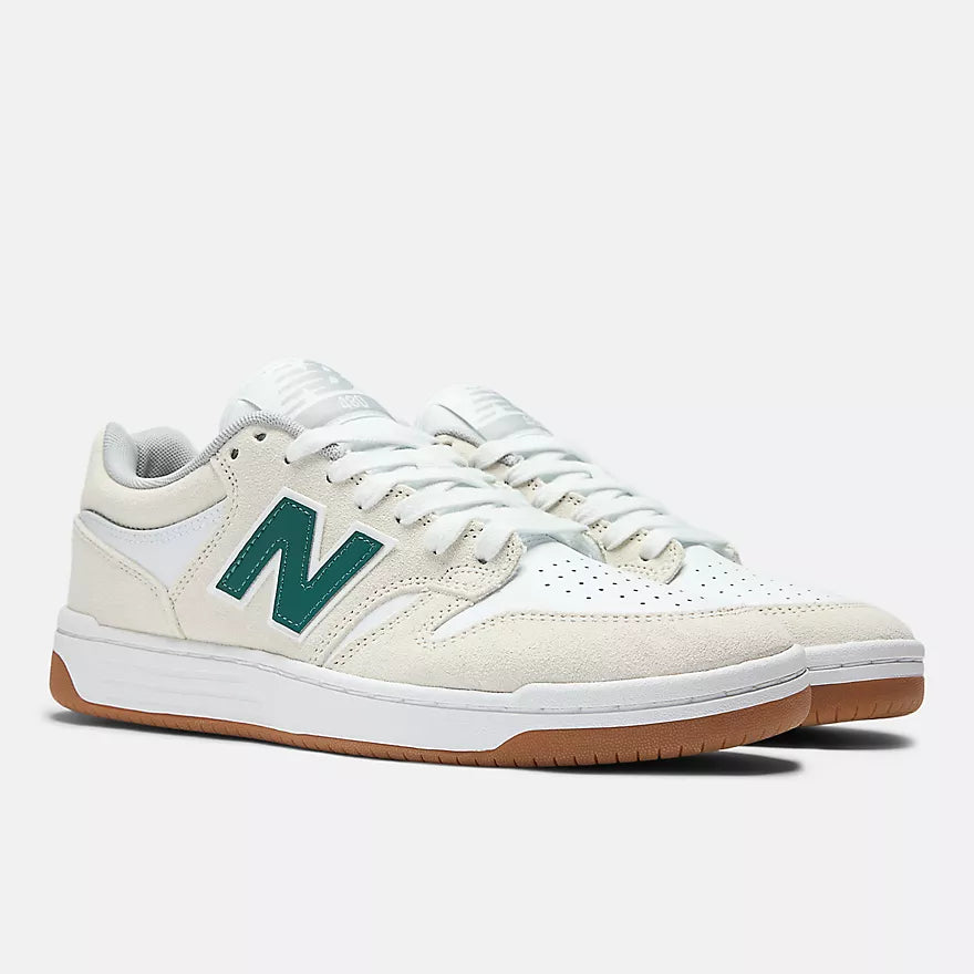 New Balance Numeric 480 Wide Width Skateboarding Shoes for Men - White/Green - Comfortable Sneakers for Street Skating & Casual Wear