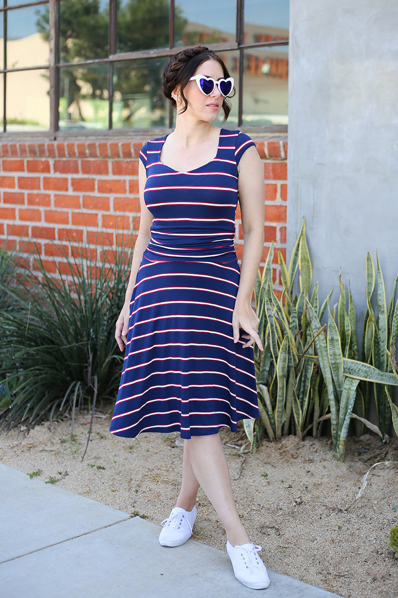 Amelia Navy Stripes Dress for Women - XS Size Only | Perfect for Casual Outings, Office Wear & Summer Fashion