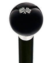 Black Checkered Racing Flag Design Round Knob Cane with Custom Wood Shaft & Collar - Perfect for Racing Enthusiasts, Mobility Support, and Sports-Themed Decor