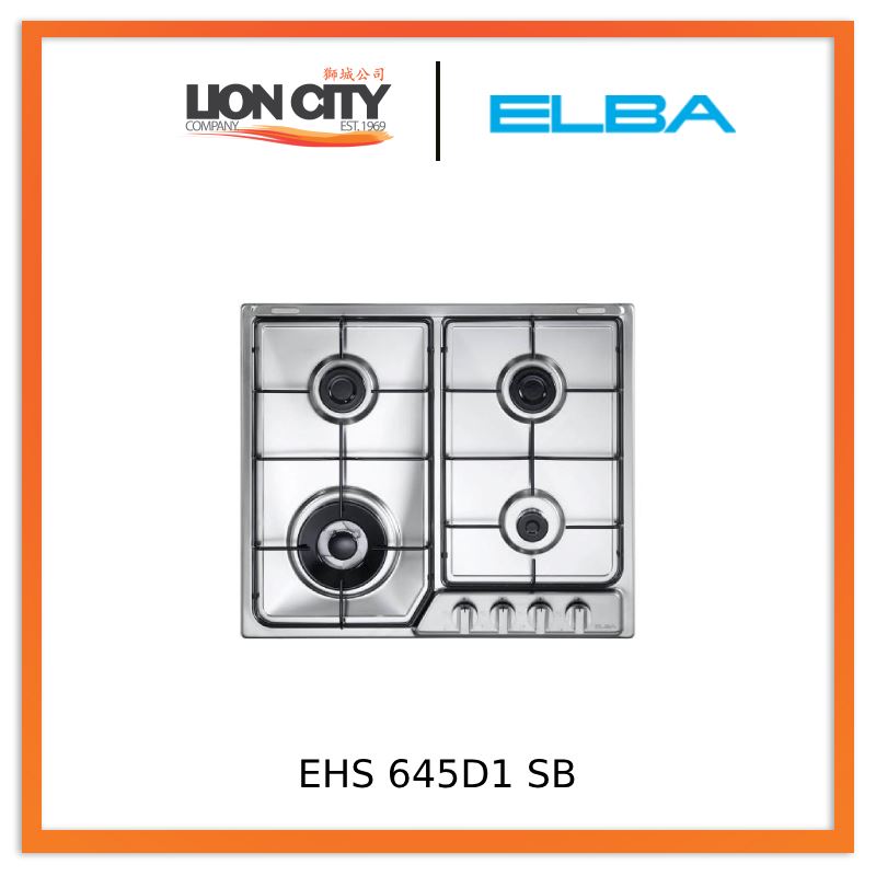 Elba EHS 645D1 SB 60cm Built-In Stainless Steel Gas Hob - 4 Burner Cooktop for Modern Kitchens | Fast Heating & Energy Efficient | Perfect for Home Cooking & Entertaining