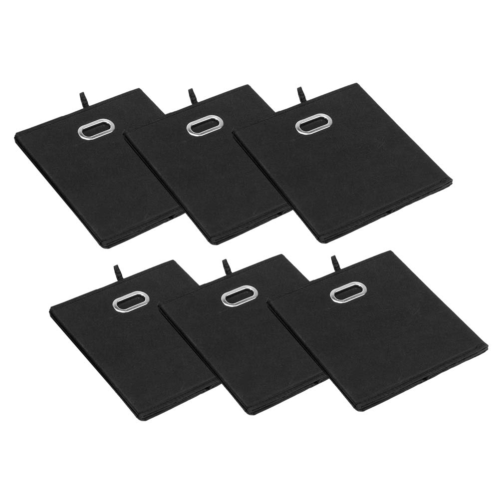 Foldable Fabric Storage Bins Set of 6 - Black Cubby Organizer Bins with Handles for Closet, Nursery, Office & Home Organization (Multi-Purpose Storage Solution)