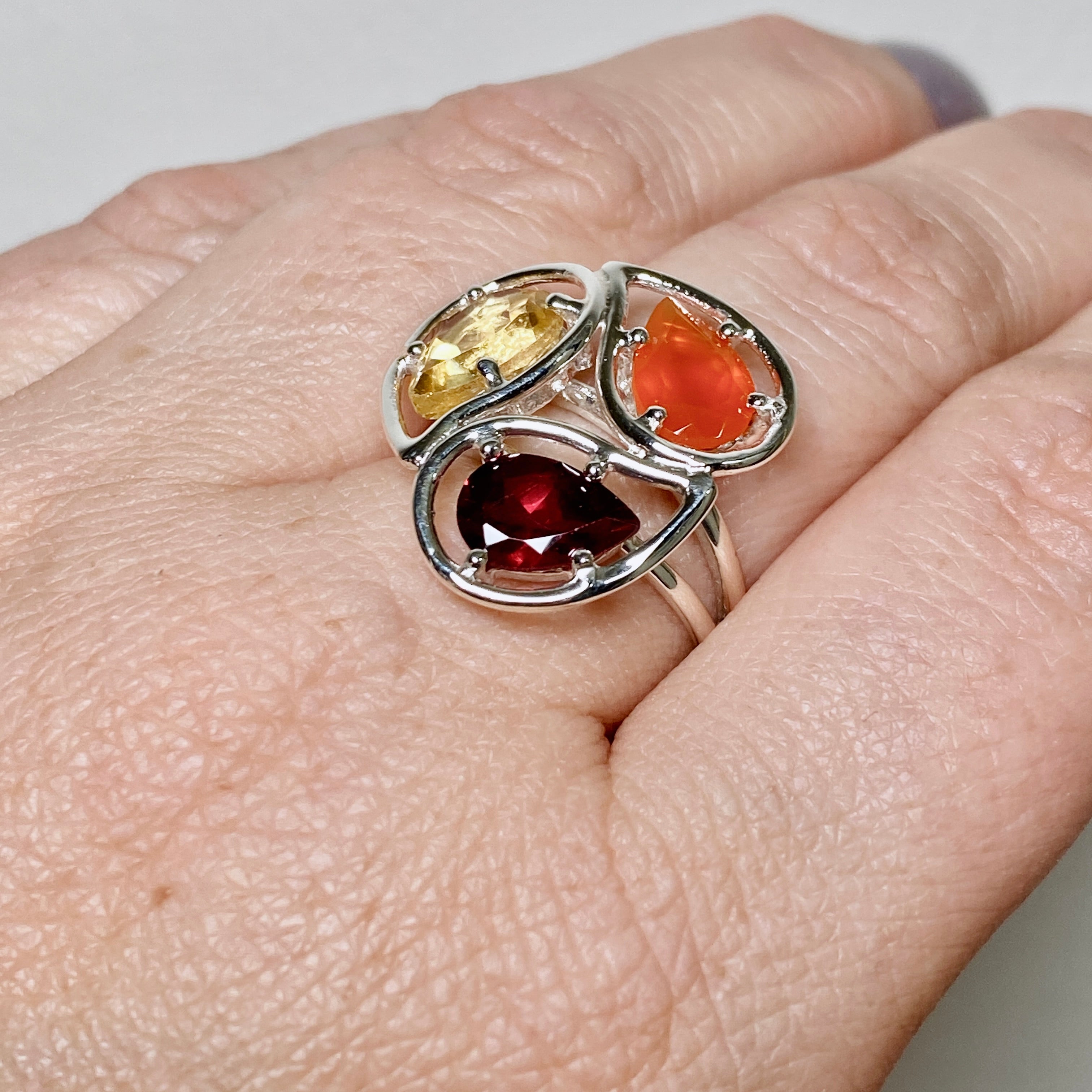 Natural Carnelian Garnet Citrine Faceted Multi-Stone Ring PRGJ887 for Women - Elegant Boho Jewelry for Parties, Weddings & Everyday Wear