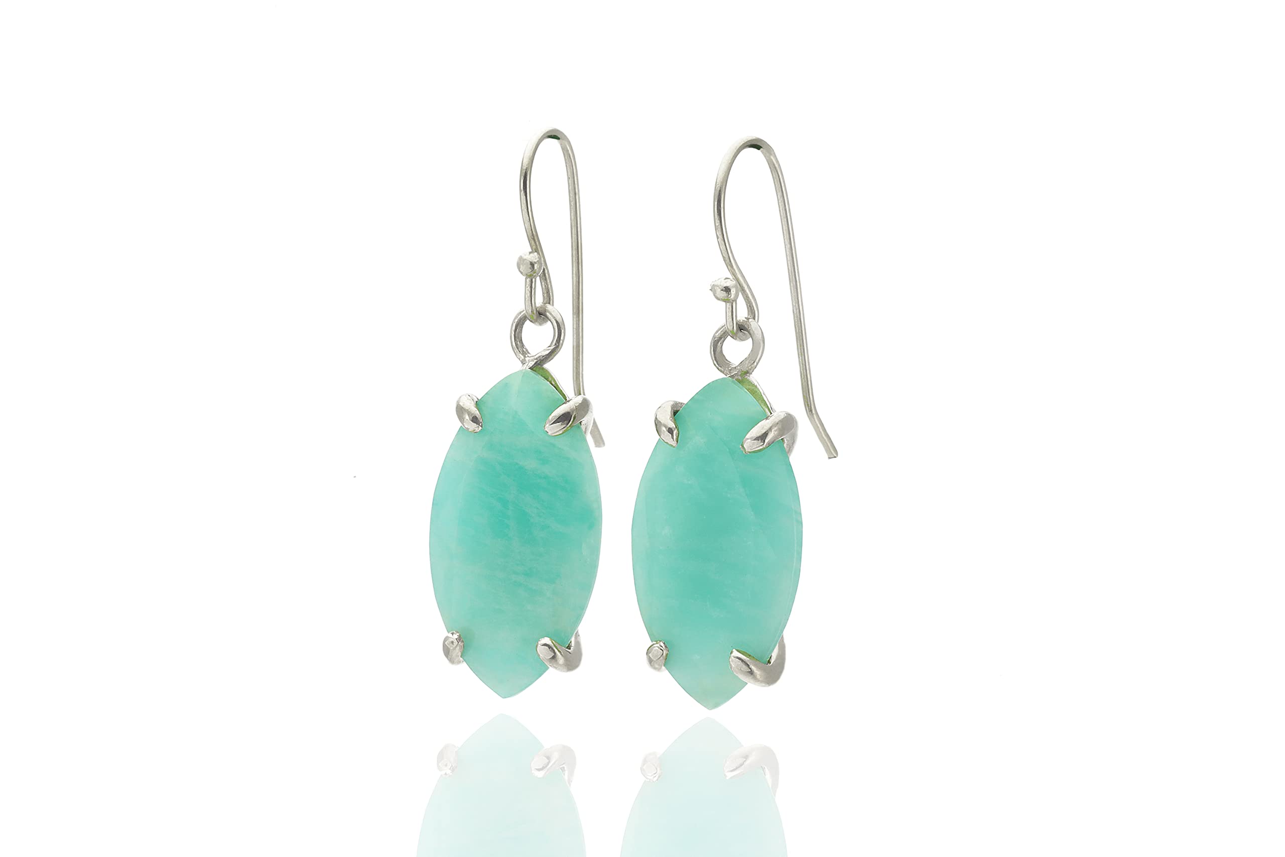 Handmade Marquise Cut Long Amazonite Gemstone Dangle Gold Filled Earrings - Sky Blue Jewelry for Women - Bridal Wedding Earrings - Semiprecious Stone Gift for Her - Boho Chic Long Drop Earrings - Perfect for Special Occasions, Date Nights and Formal Events