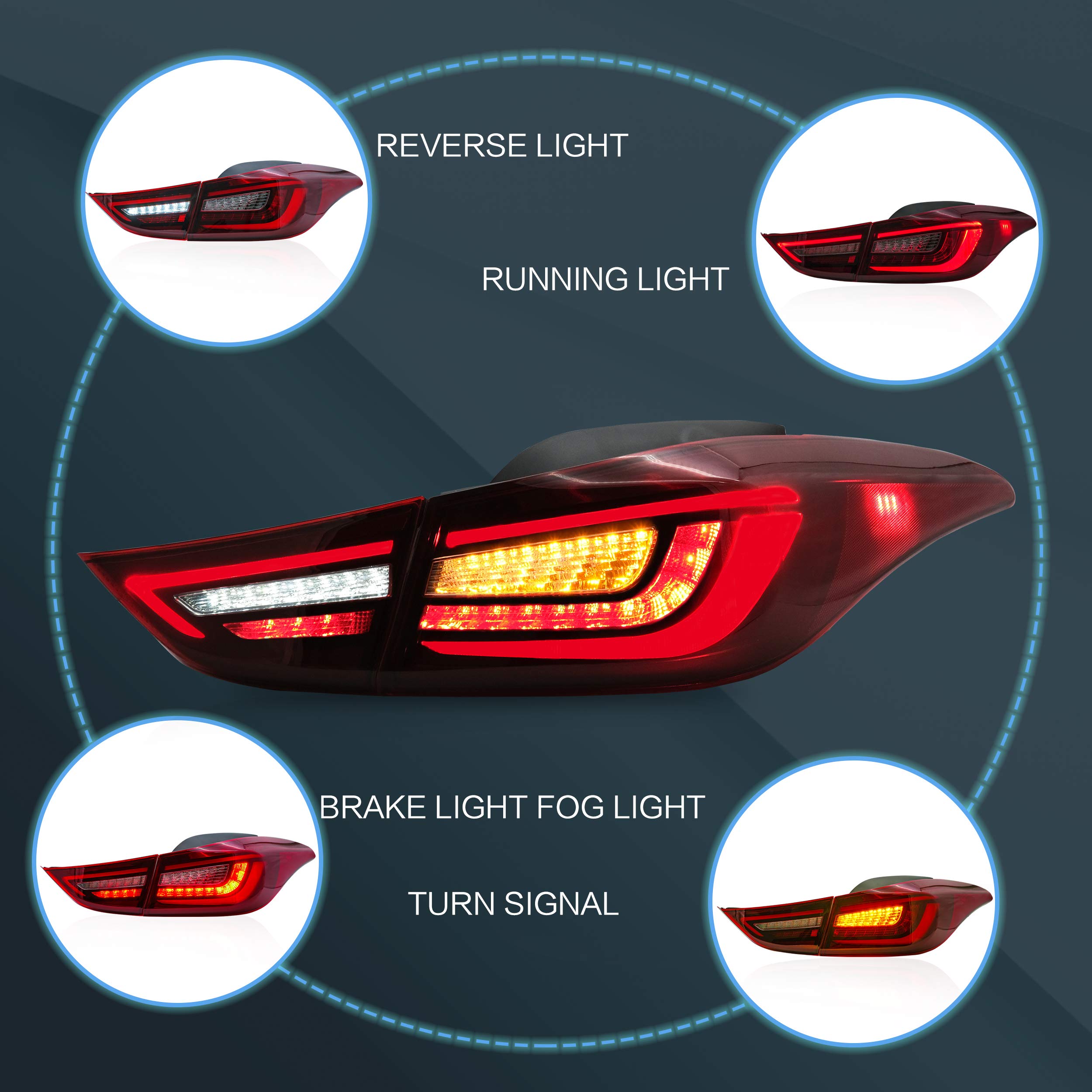 VLAND LED Tail Lights Assembly for 2011-2016 Hyundai Elantra 5th Gen & 2013-2014 Elantra Coupe - Plug & Play Red Lens - Easy Installation & Enhanced Visibility for Night Driving