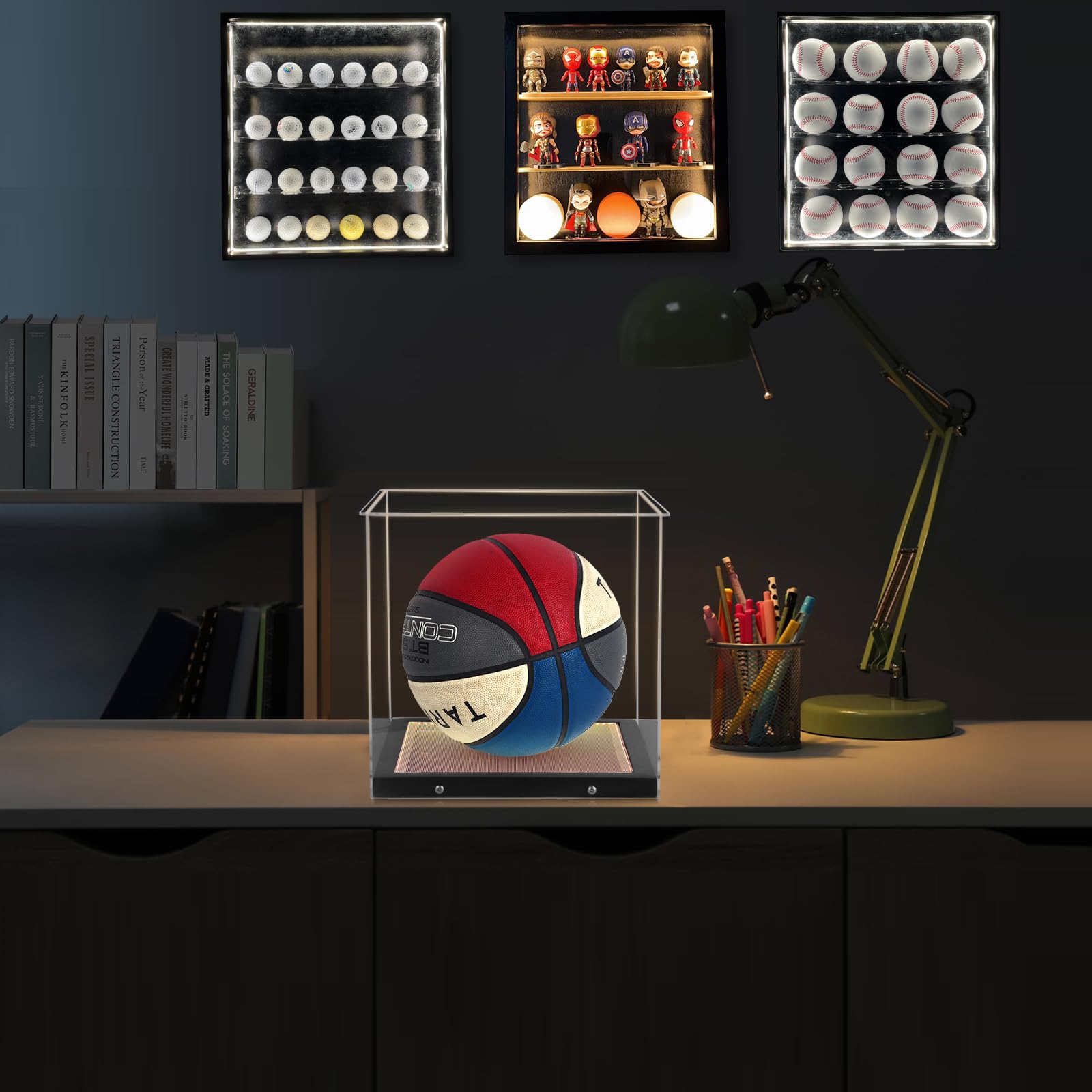 Premium Clear Acrylic Basketball Display Case with LED Lights - UV Protection & Dustproof Display Stand for Autographed Balls & Sports Memorabilia - Perfect for Home Decor, Man Cave, Trophy Room & Collectors Showcase