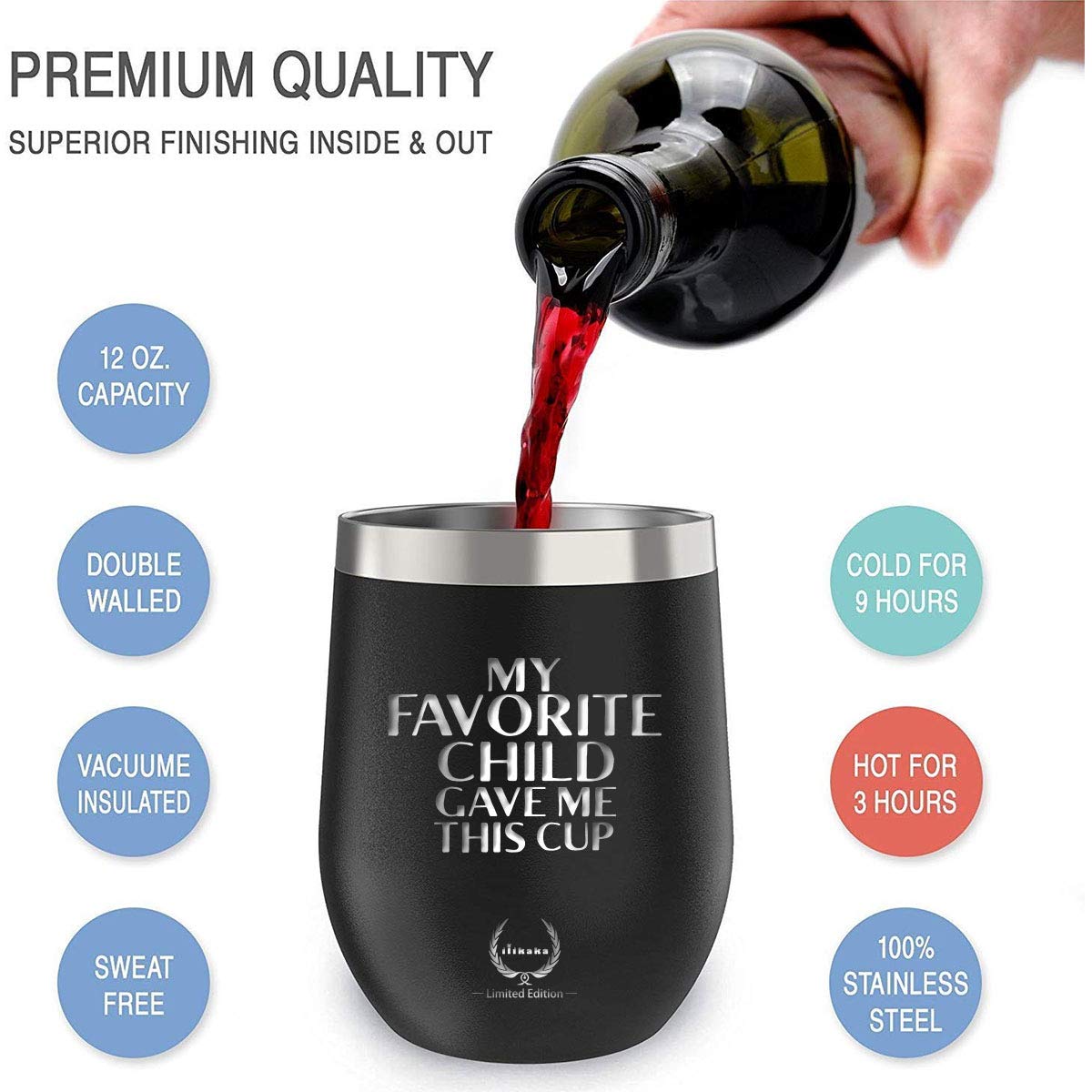 Personalized 12oz Black Wine Tumbler - Unique Birthday Gift for Dad from Daughter or Son, Father's Day Gift for Grandpa & Uncle, Thoughtful Present for Mom & Parents Who Have Everything - Perfect for Wine Lovers, Coffee Drinkers & Outdoor Activities