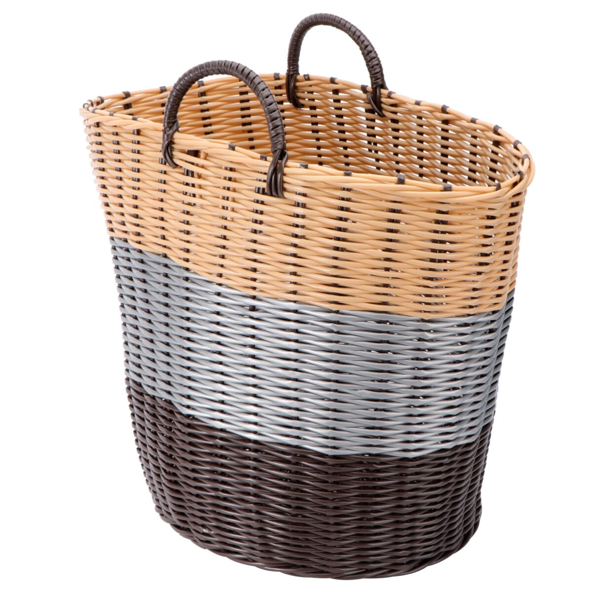Cabilock XL Woven Laundry Basket with Handles - Khaki Plastic Storage Hamper for Kids Clothes, Blankets & Baby Essentials | Durable & Stylish for Nursery, Playroom & Laundry Room Organization