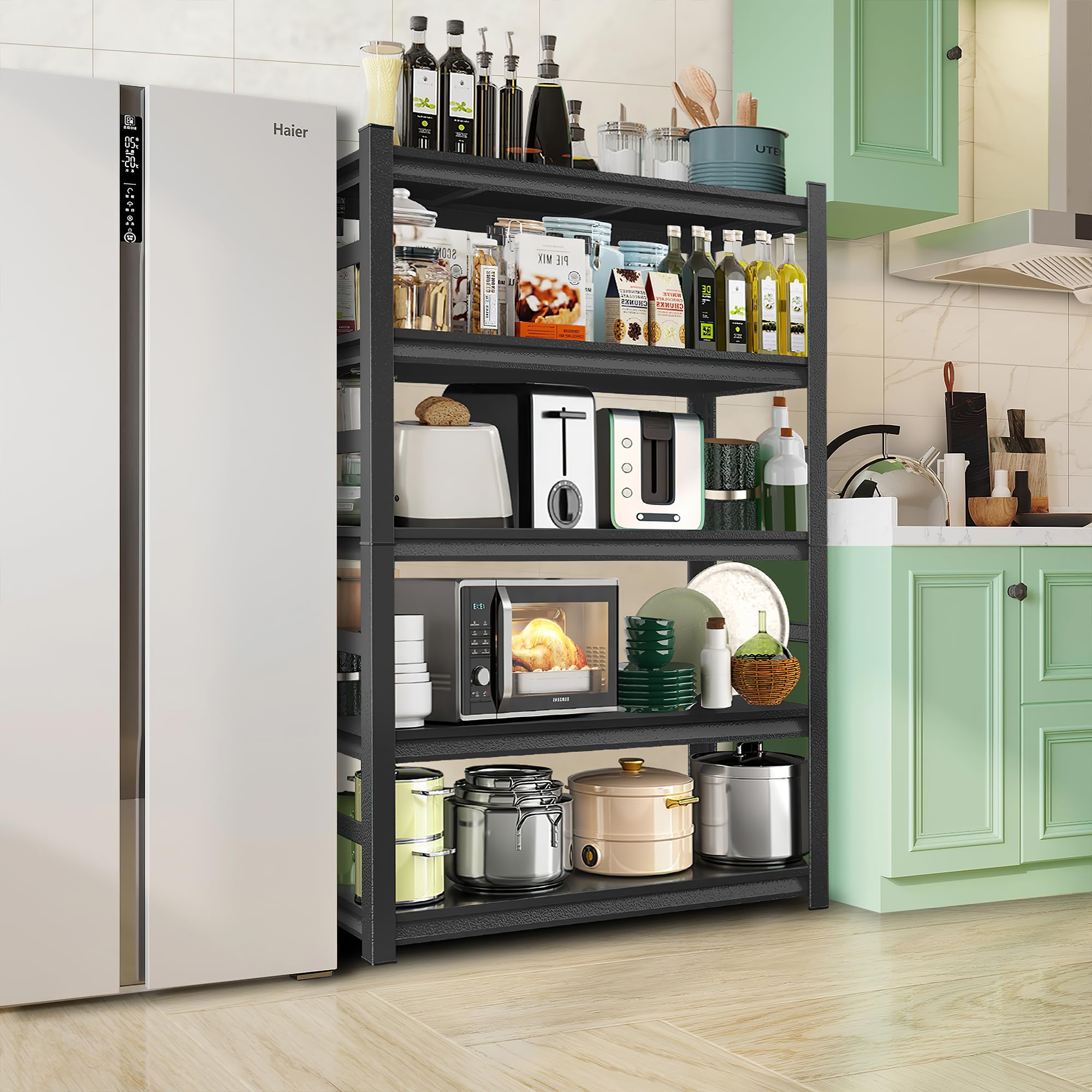 5-Tier Adjustable Heavy Duty Metal Kitchen Storage Shelves 72”H x 36”W x 16”D - Free Standing Kitchen Organizer Shelf for Appliances, Pantry & Spice Storage - Perfect for Small Kitchens, Garages & Laundry Rooms