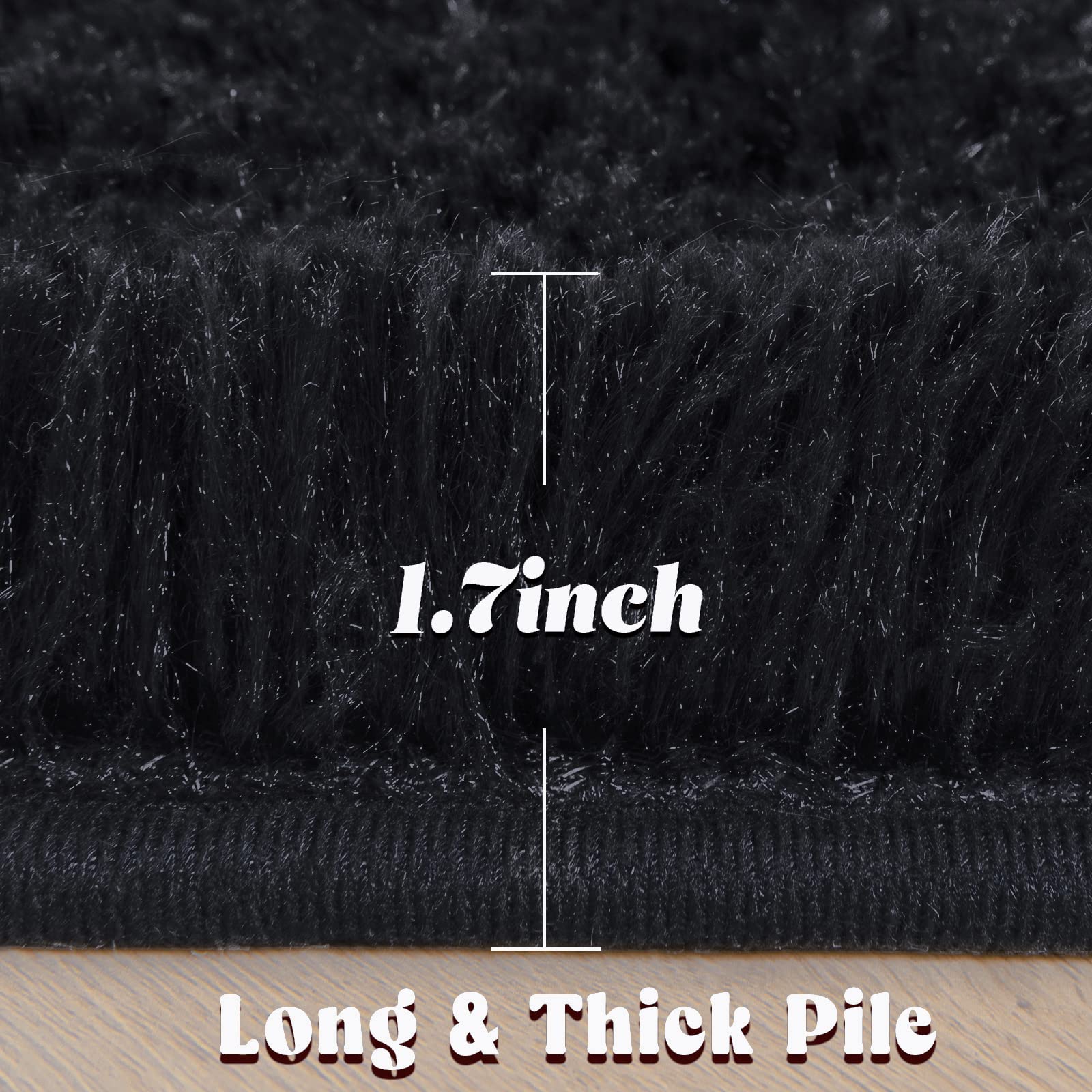 **Junovo 5x5 Feet Round Fluffy Soft Area Rug - Plush Shaggy Carpet for Kids Room, Nursery, Girls Bedroom & Home Decor | Princess Castle Design, Cute Circle Rug for Playroom, Baby Room & Cozy Spaces (Black)**