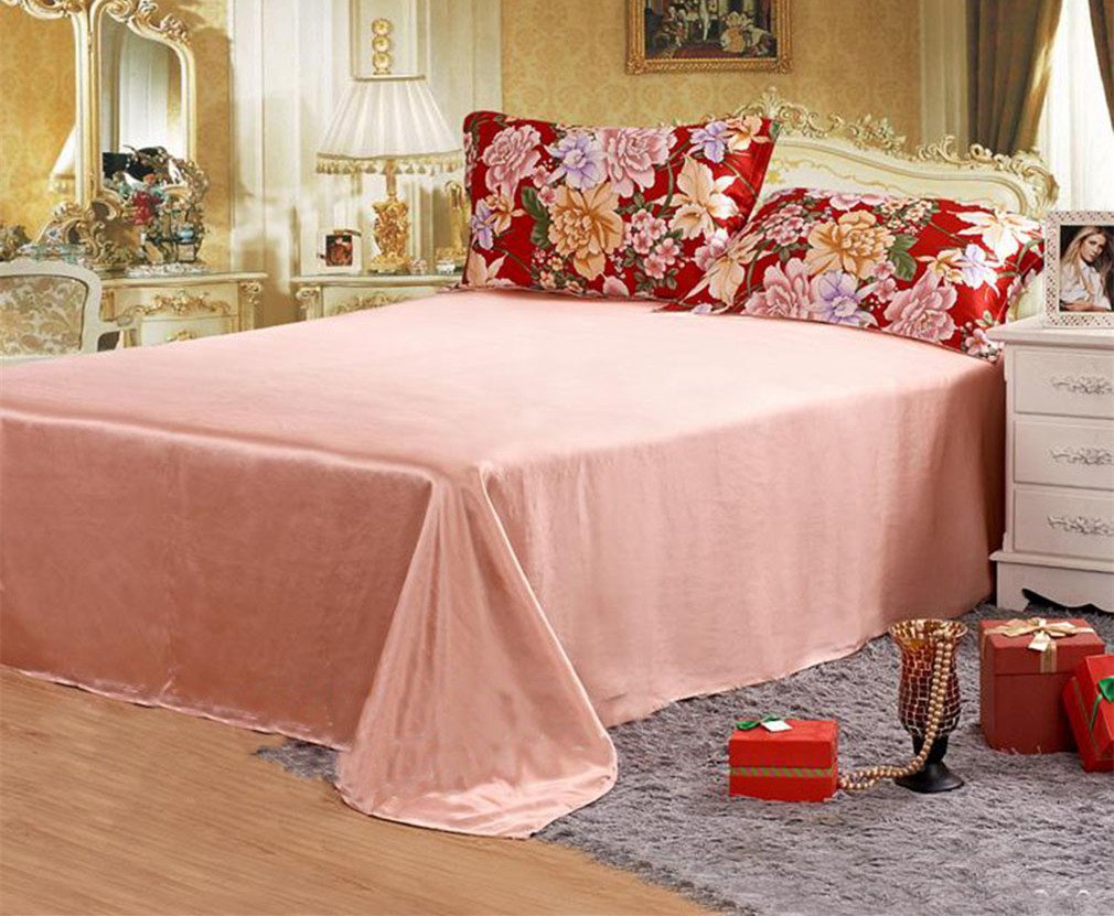 MAXFEEL 100% Mulberry Silk Flat Sheet - Twin Size Hypoallergenic Bed Sheet for Skin Care & Better Sleep - Dark Pink Luxury Silk Bedding for Hotels, Spas & Home Use