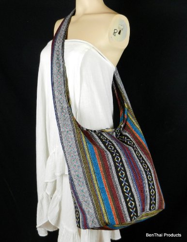 BenThai BTP! Cotton Sling Bag - Crossbody Messenger Purse for Women - Bohemian Hippie Hobo Bag with Hand Woven Ikat Design A58 - Perfect for Travel, Festivals & Everyday Use