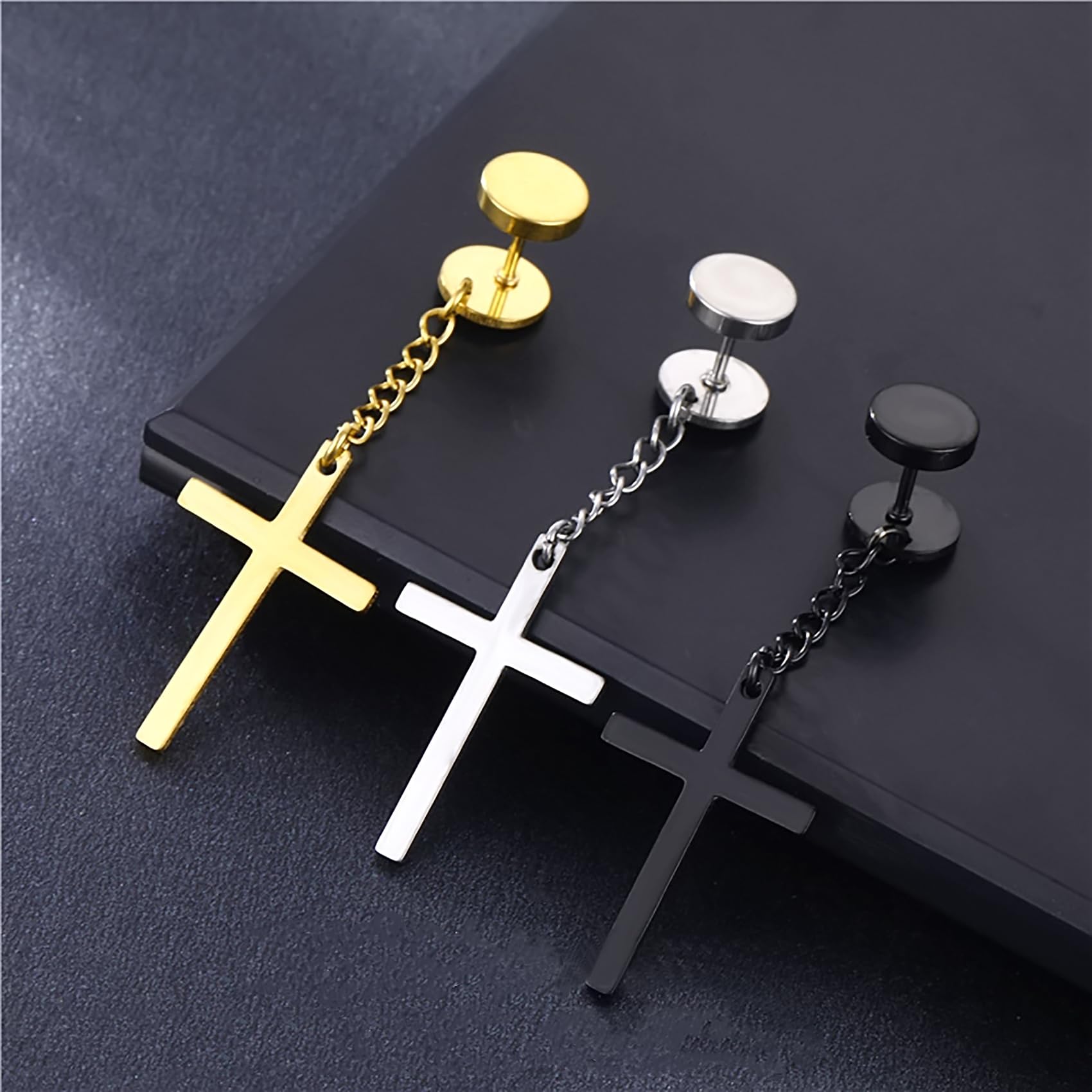 17 Pairs Stainless Steel Earrings for Men - Hypoallergenic Cross, Dangle & Hoop Earrings Set for Sensitive Skin - Long-Lasting Shine Fashion Jewelry - Perfect for Gifts, Parties and Everyday Wear