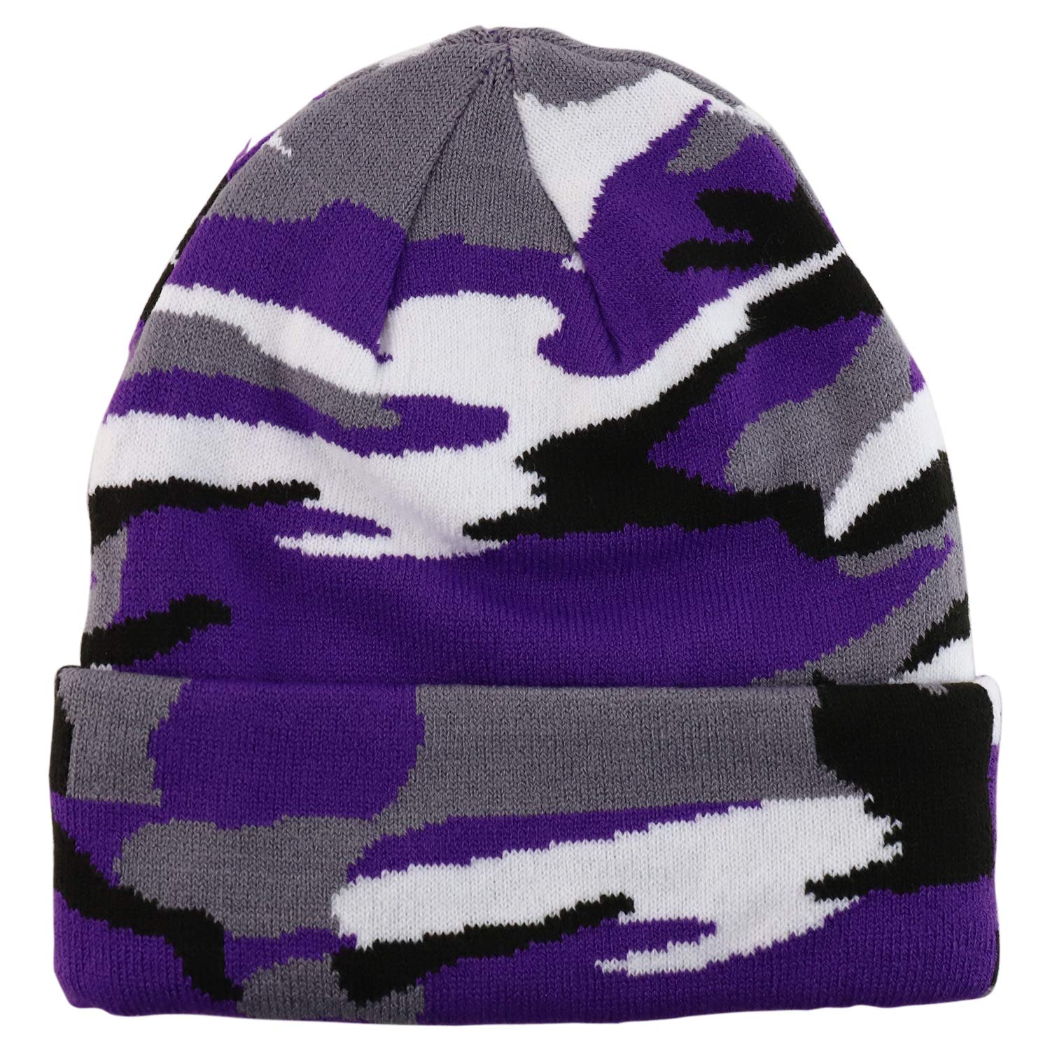 Trendy Winter Camo Cuff Folded Beanie Hat for Men & Women - Warm Knit Skull Cap with Fleece Lining - Perfect for Outdoor Activities, Skiing, Snowboarding & Cold Weather Fashion