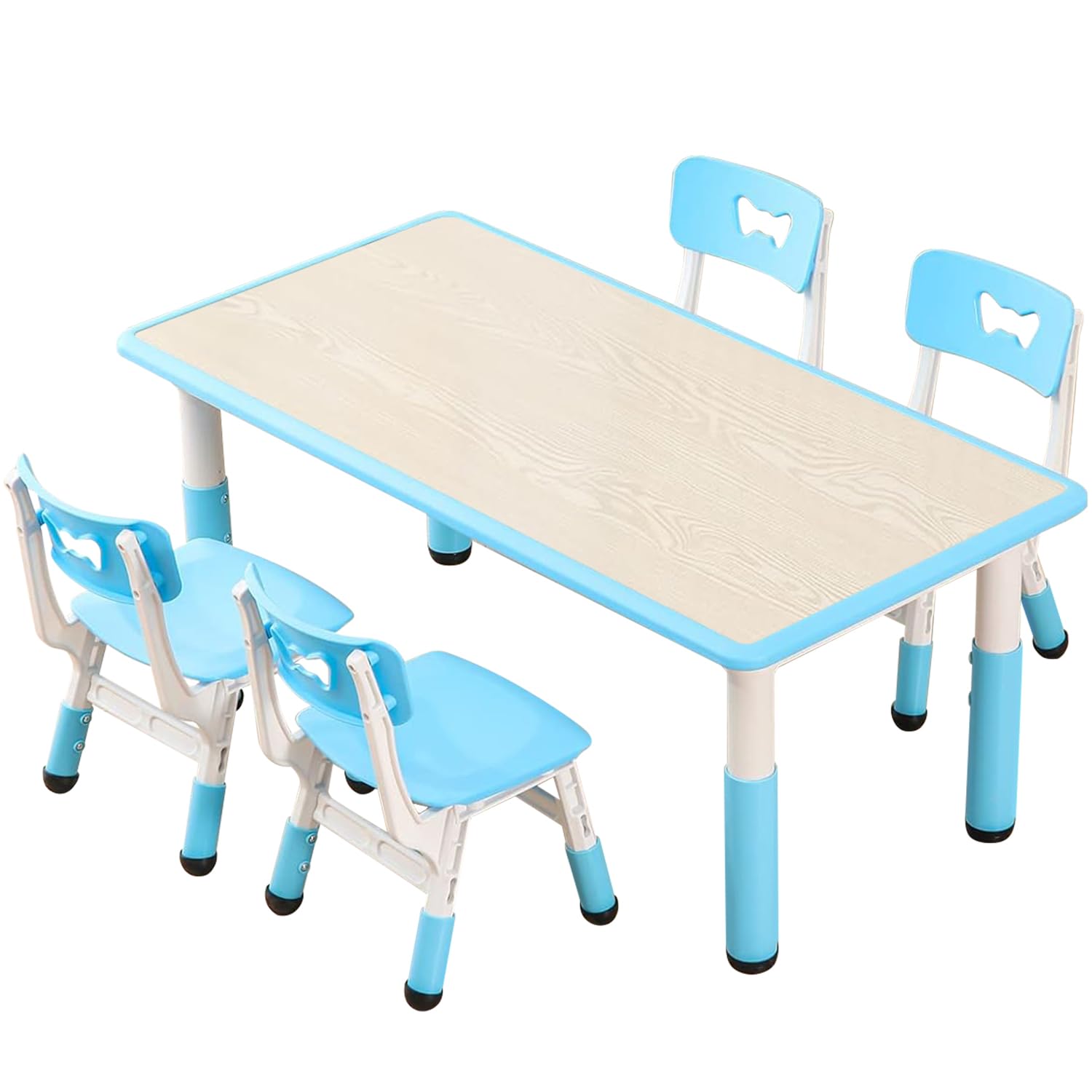 Kids Table and Chairs Set for Toddlers 5-8 Years Old - 4 Chairs with 16 Leg Covers & 12 Color Pens - Perfect for Playroom, Classroom, and Home Learning Activities