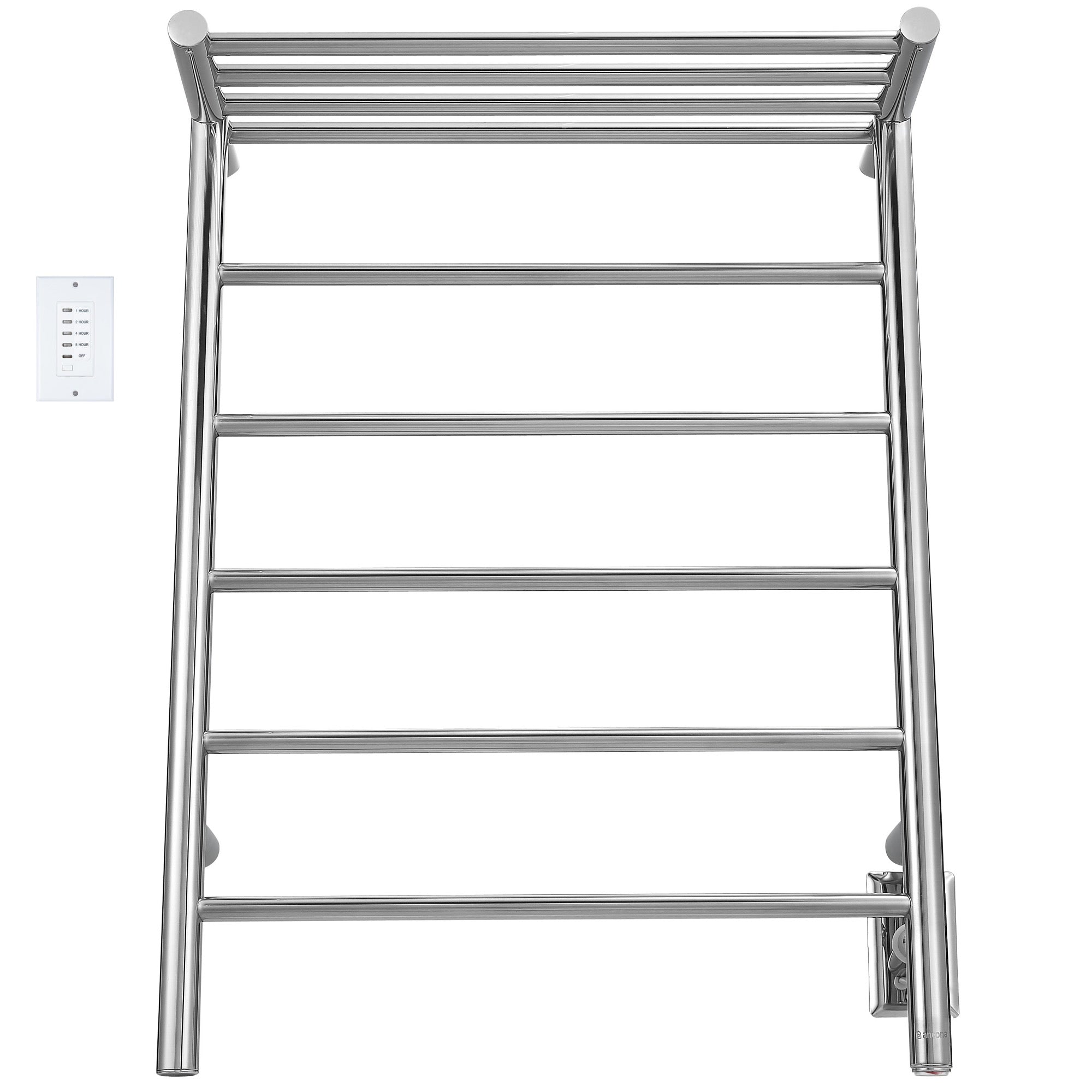 Ancona Miazzo 5 Bar Plug-In & Hardwire Bathroom Towel Warmer with Shelf & Timer - Polished Stainless Steel - Perfect for Spa, Luxury Home & Hotel Bathrooms