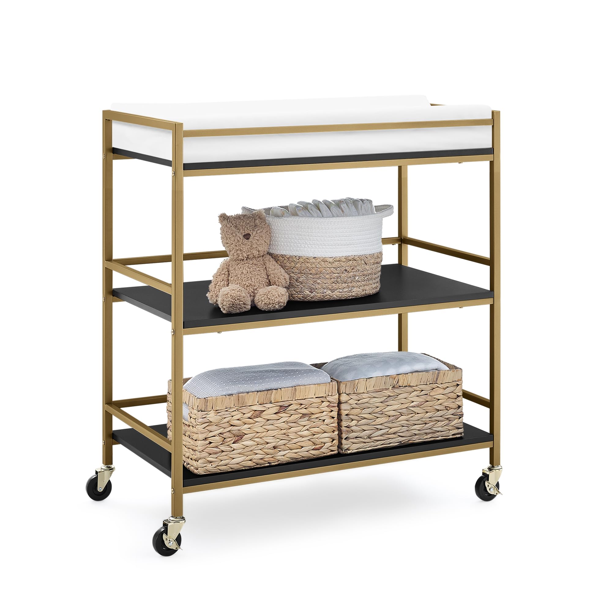 Delta Children Jade Changing Table & Cart - Ebony Melamine & Bronze Finish | Nursery Organization & Baby Care Essentials for New Parents
