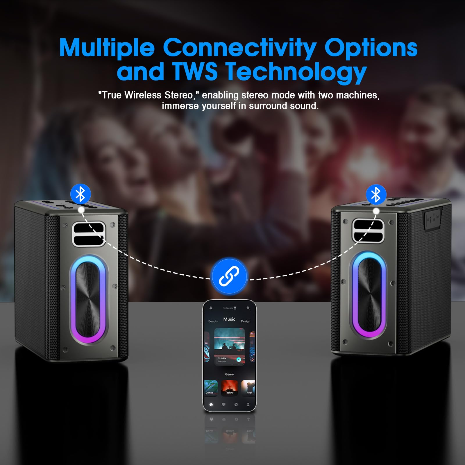 Portable Karaoke Machine with 2 Wireless Microphones - Bluetooth Speaker with LED Lights, 3 Voice Modes, BT/TWS/AUX/USB/TF Support for Home Parties, Outdoor Gatherings & Family Singing Fun