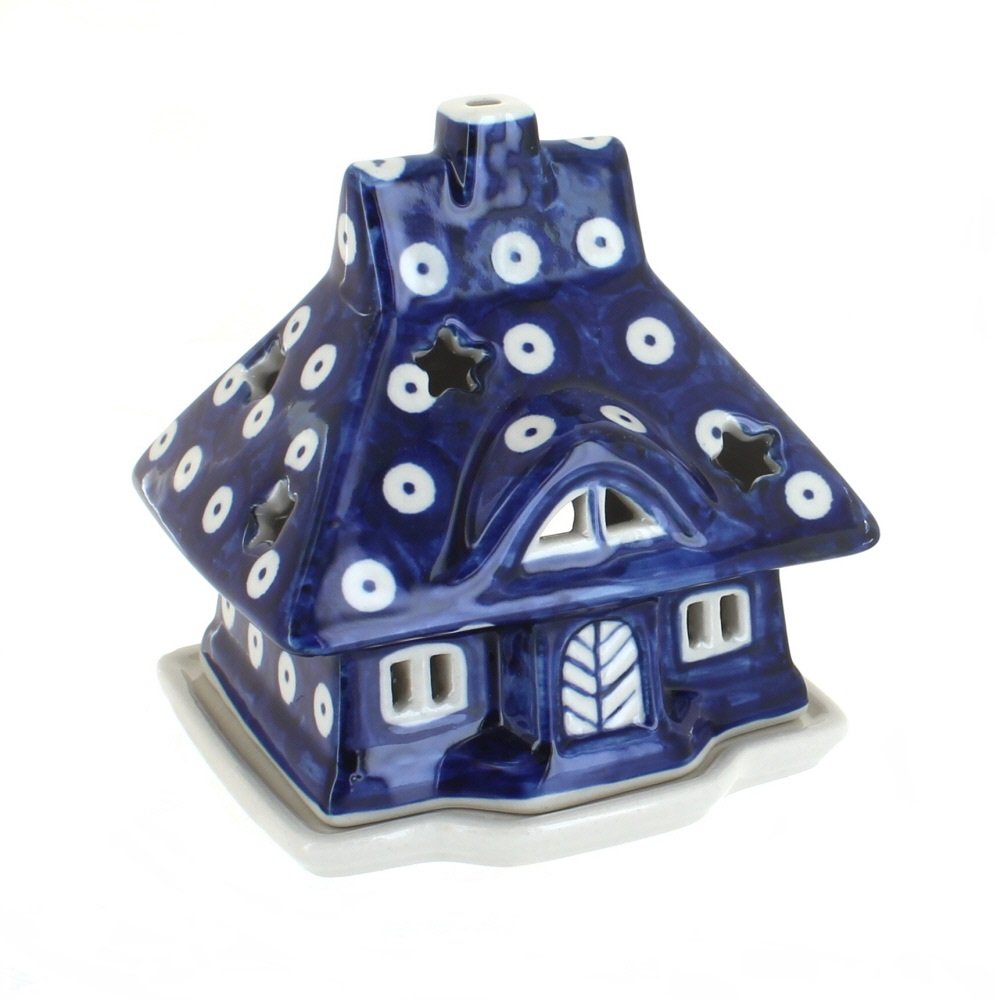 Handmade Blue Rose Polish Pottery Dotted Luminary - Elegant Home Decor for Living Room, Bedroom & Wedding Centerpiece