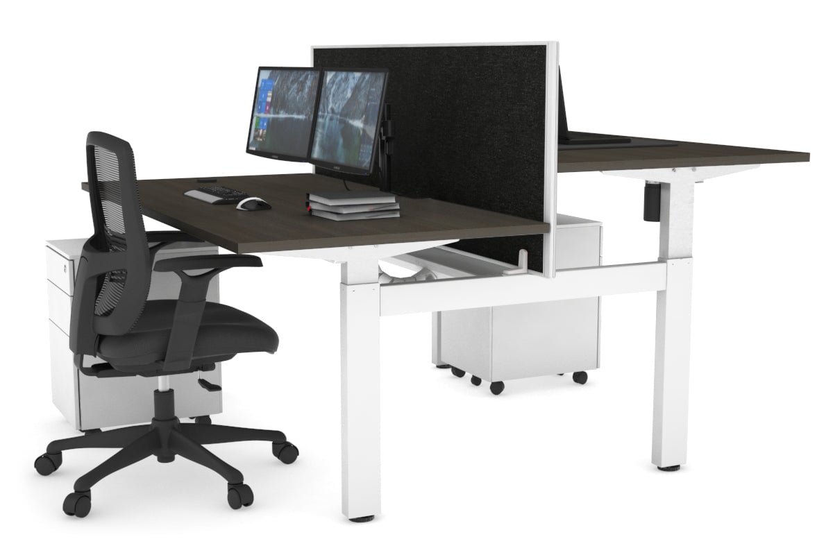 Adjustable 2-Person H Bench Workstation - White Frame (1600L x 800W) with Cable Management | Ergonomic Office Desk for Collaborative Workspaces & Home Offices