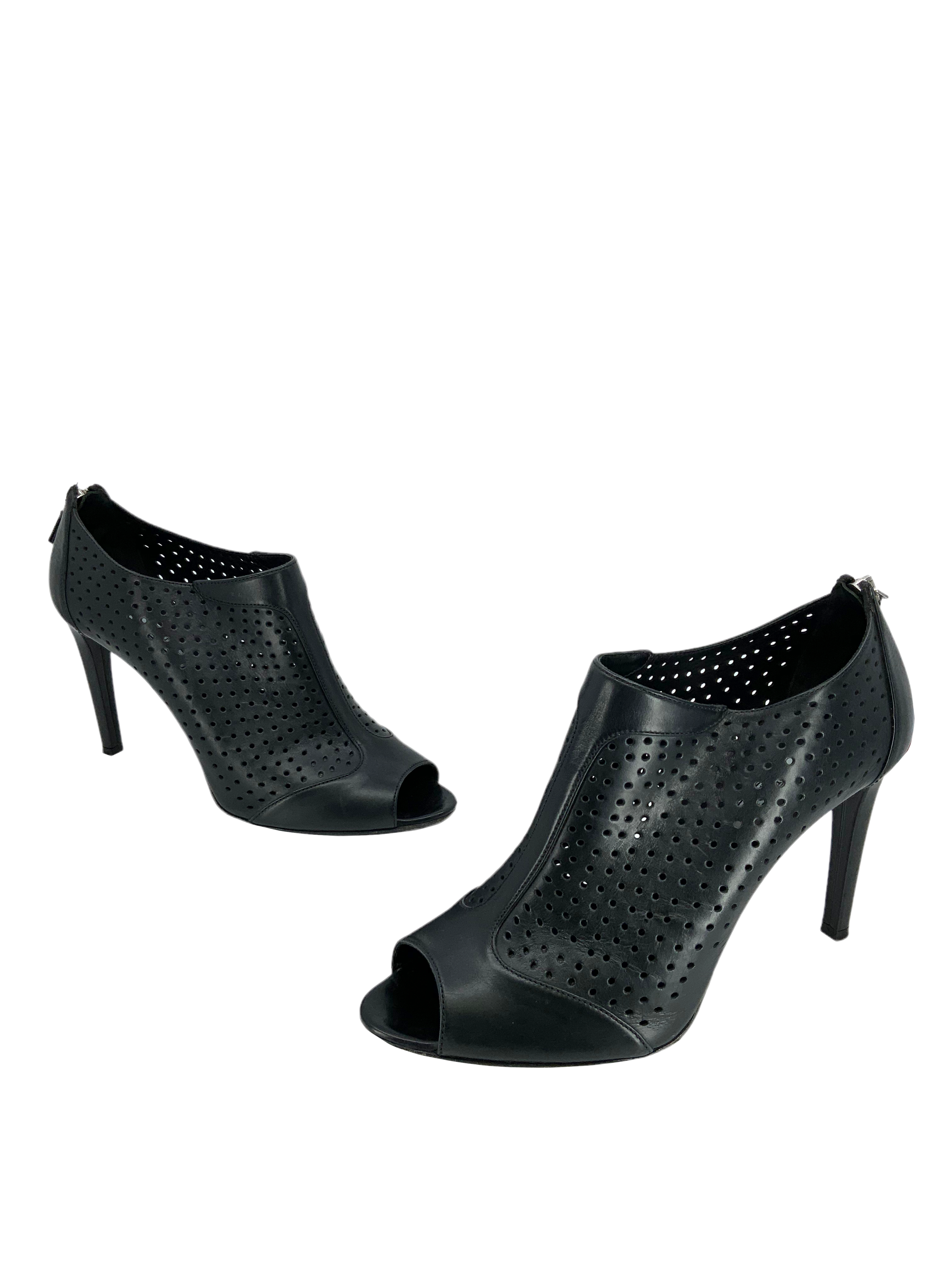PRADA Perforated Leather Open Toe Booties Women's Size 12 - Stylish Summer Sandals for Casual Outings & Evening Events