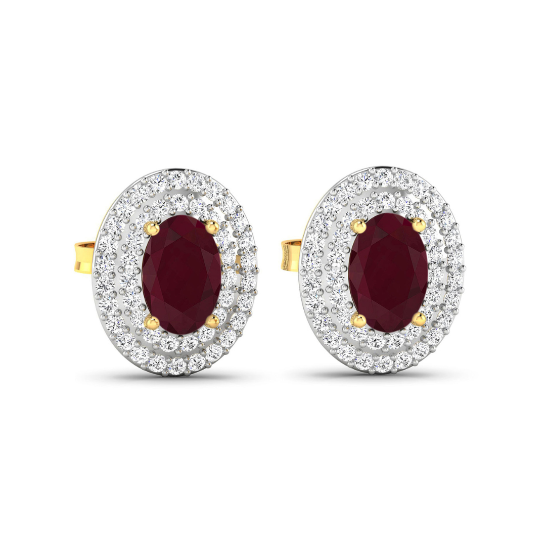 Genuine Ruby and Diamond Stud Earrings for Women – Elegant 14K Gold Hoop Earrings for Wedding, Party & Special Occasions