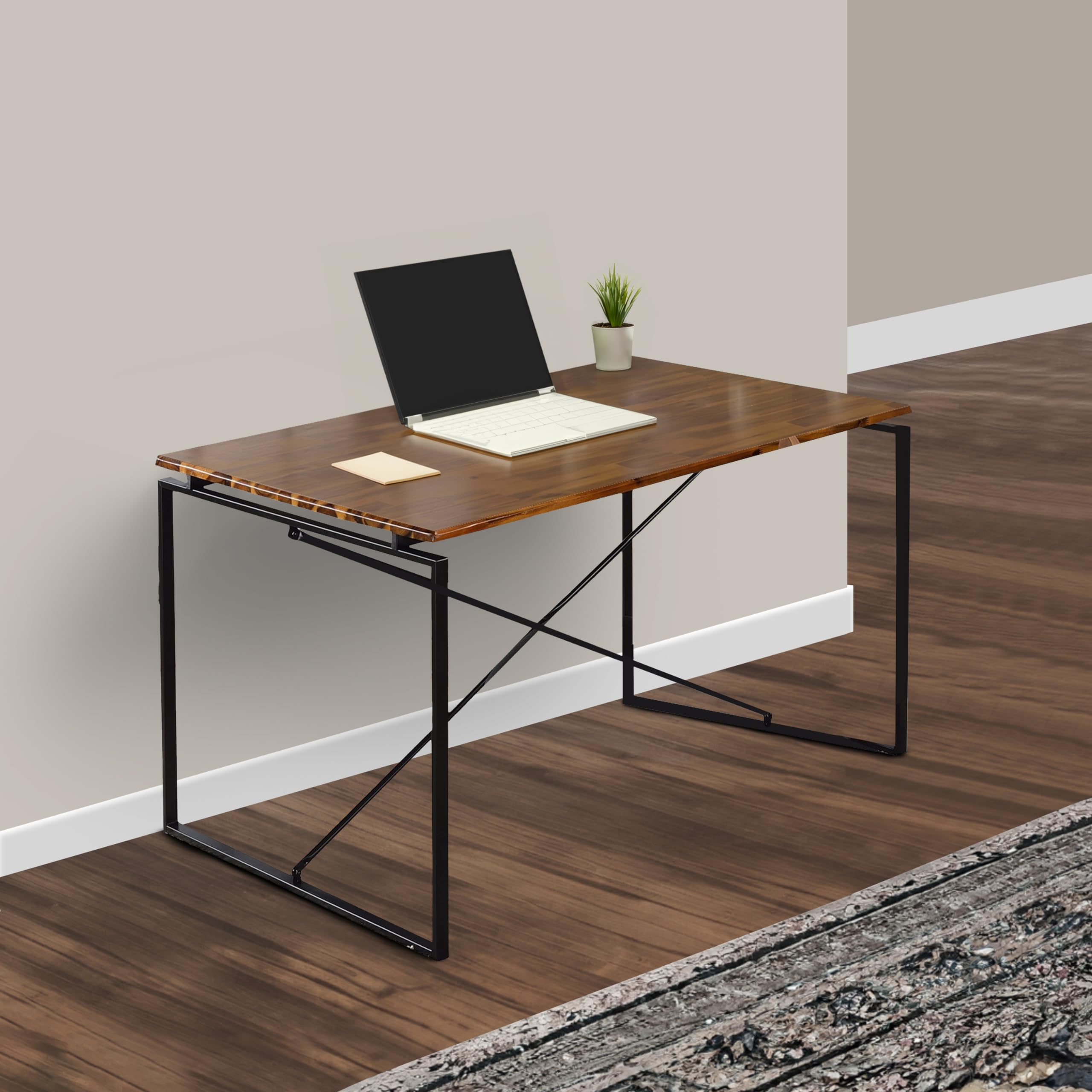 Benjara Rectangular Wooden Dining Table with X-Shaped Metal Base in Black & Brown - Perfect for Modern Farmhouse, Rustic Kitchen, and Dining Room Decor